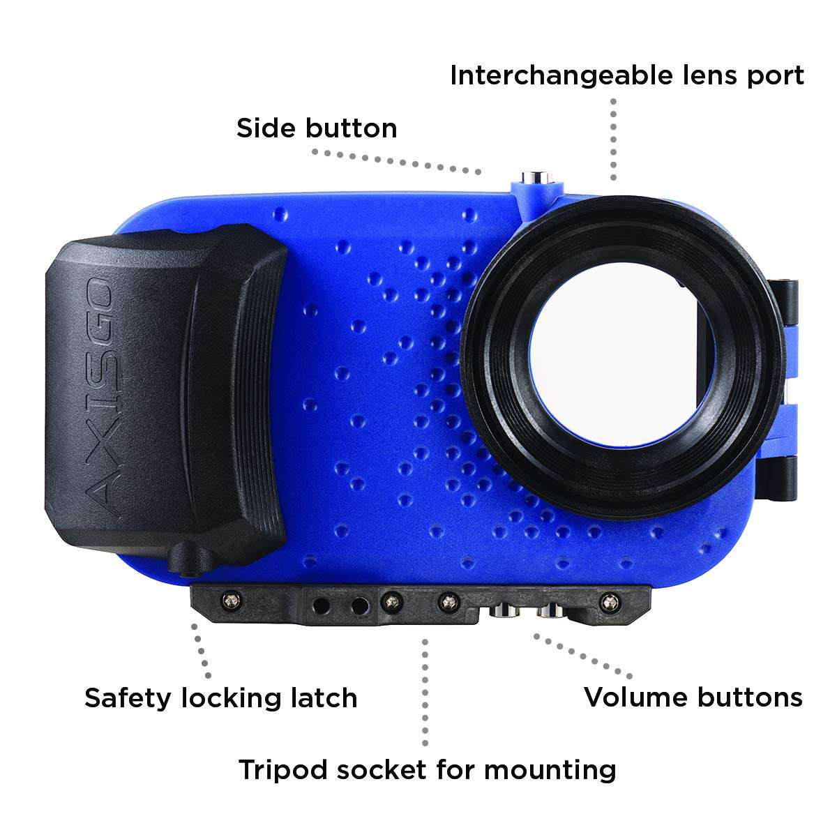 AquaTech AxisGO iPhone 11 Pro/iPhone X/iPhone Xs Waterproof Phone Housing Bundle - Contains Pistol Grip and Sports Leash - Blue 3