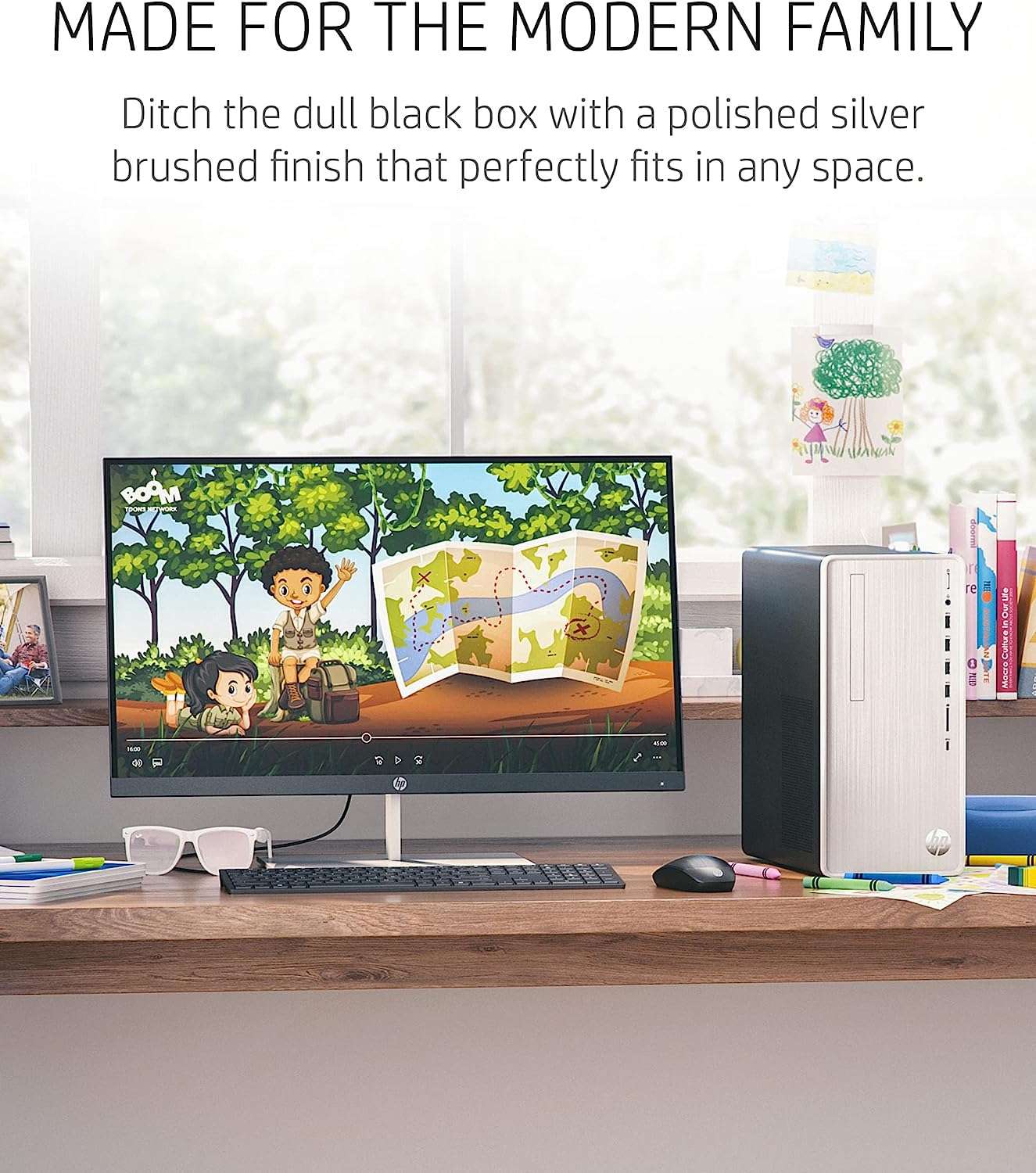 HP Pavilion Desktop, AMD Ryzen 5 5600G, 8GB RAM, 1TB HDD, 256GB SSD, Windows 11 Pro, HDMI, Wi-Fi 5, Bluetooth, USB Ports, Natural Silver, PCM 5