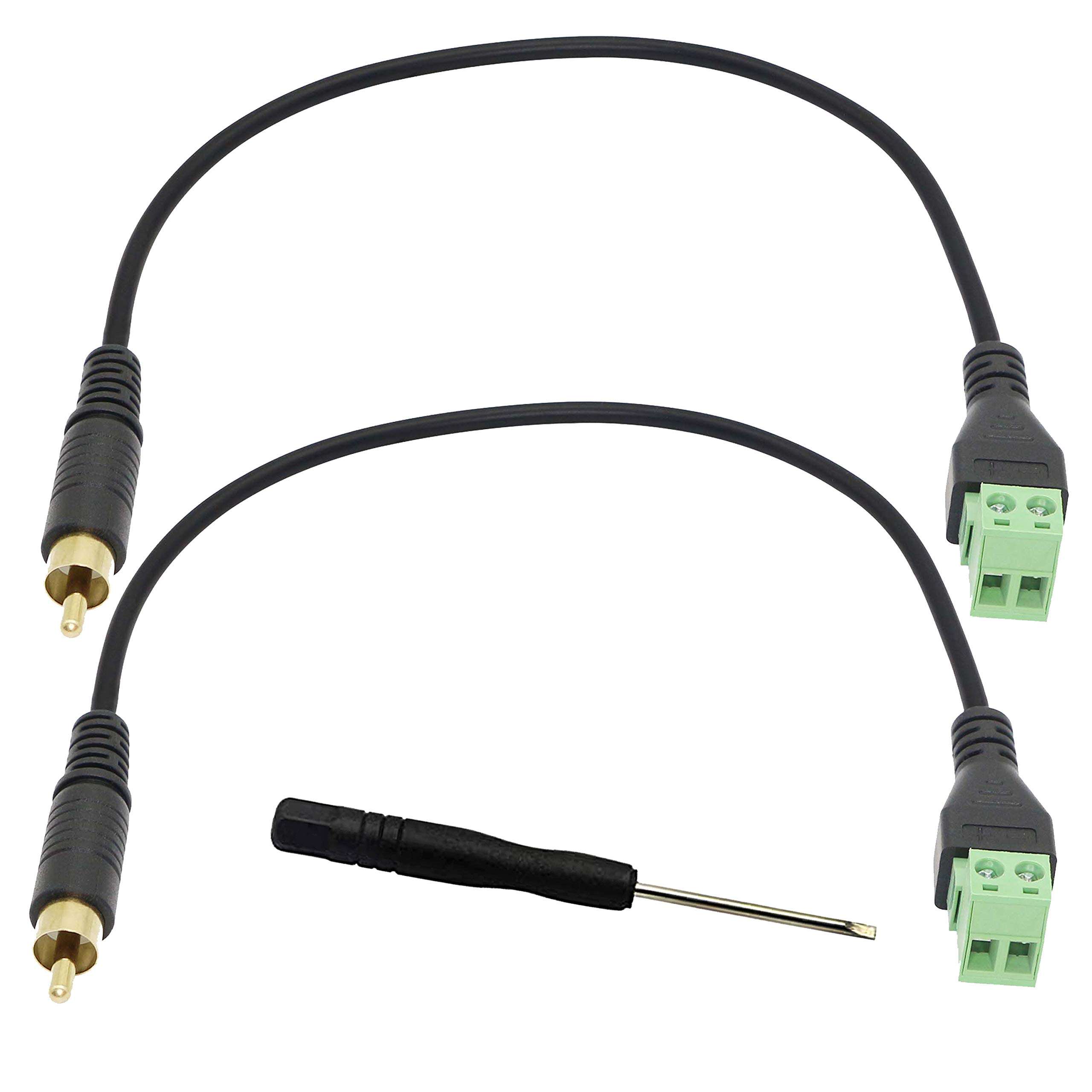 XMSJSIY RCA Terminal Cable, RCA Male Screw Terminal Block Connector Adapter Cable Solderless 2 Pin Pluggable Screw Block Extension Cord for CCTV, DC Cameras Part and More RCA Socket - 2 Pack 1