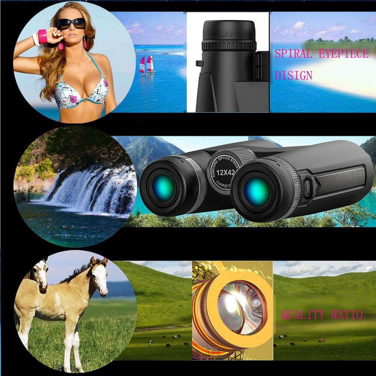 Vazussk 12x42 Binoculars for Adults BAK4 Prism FMC Lens HD Binoculars for Bird Watching Hunting Hiking with Smartphone Adapter Tripod 6