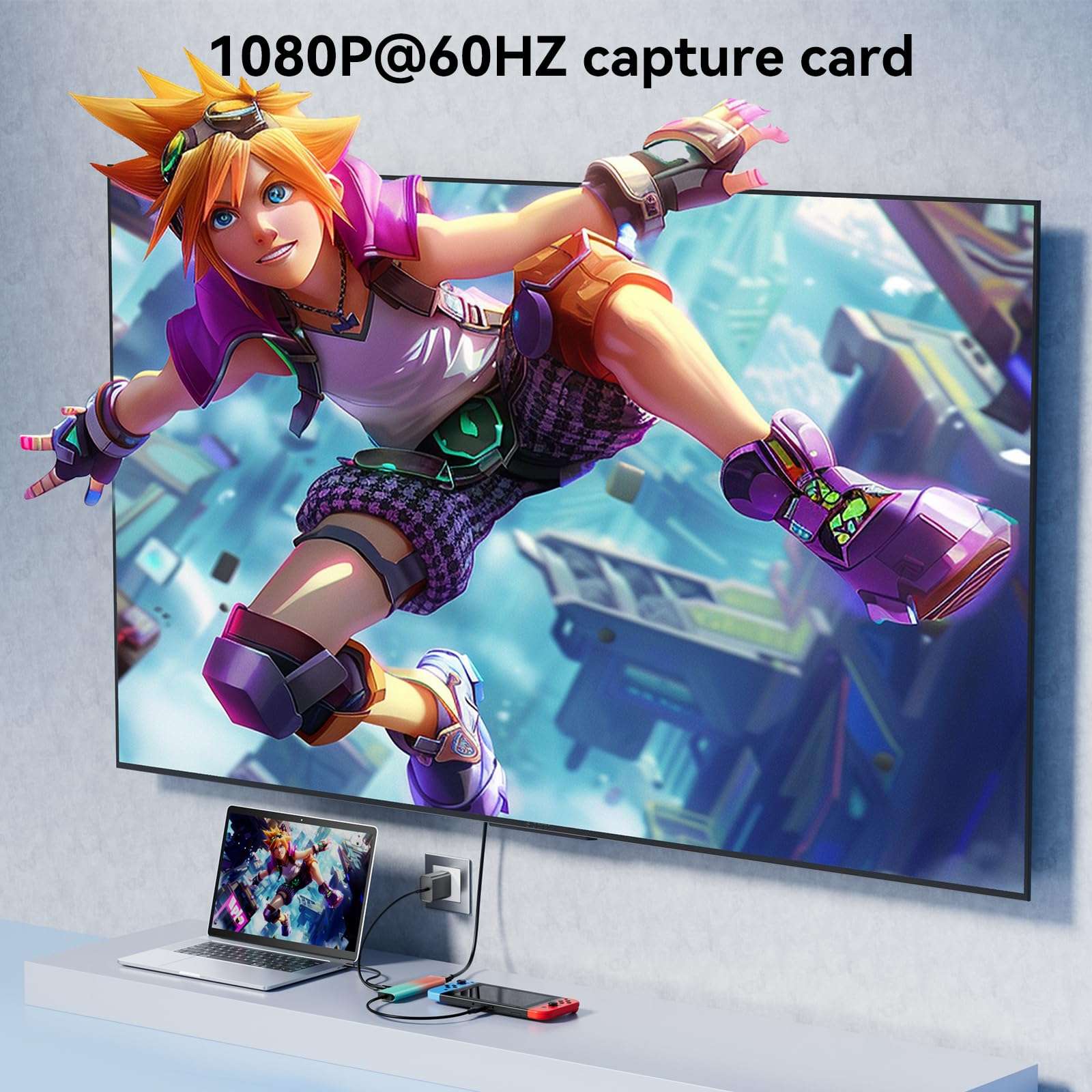 USB-C Video Capture Card & USB Hub with PD 100W Charging Port, Ultra-Low Latency 1080P 60FPS Video Capture Card Compatible with Switch, PS4/5, PC and Mac 6