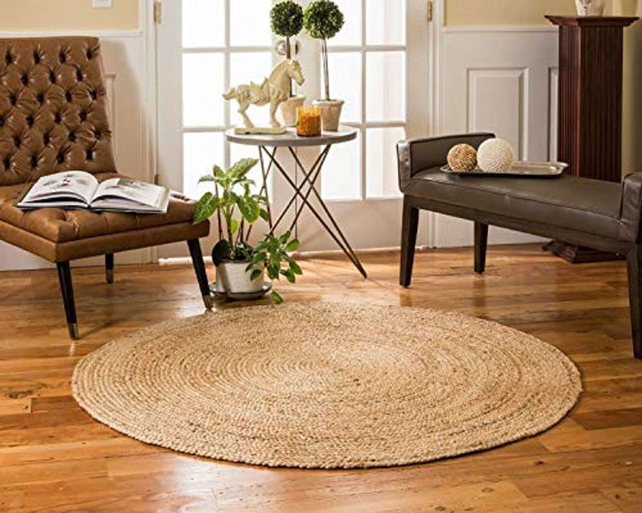 THE HOME TALK Natural Handcrafted Braided Round Jute Rug- 120CM|Traditional Carpet for Living Room,Kitchen,Entryway,Bedroom,Dining Room|Rustic Bohemian Decor| Anti-Skid Carpets for Centre Table 1