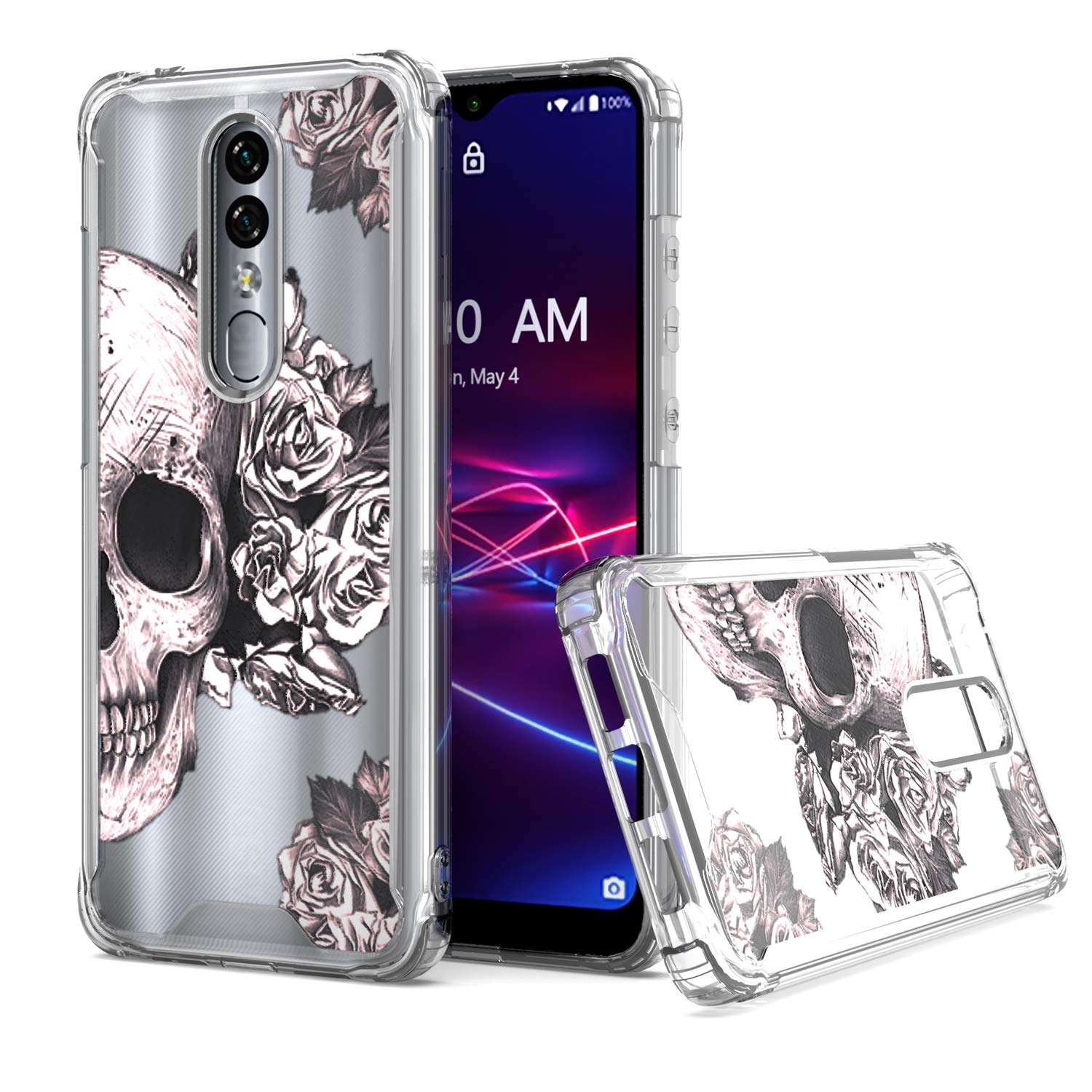 KWEICASE Cell Phone Case for Coolpad Legacy Brisa 6.5 inch, Legacy Brisa Clear Case with Skull Floral Flowers Pattern Slim Fit TPU Bumper Acrylic Cover Shockproof Protective Case for Women Girls Men 1