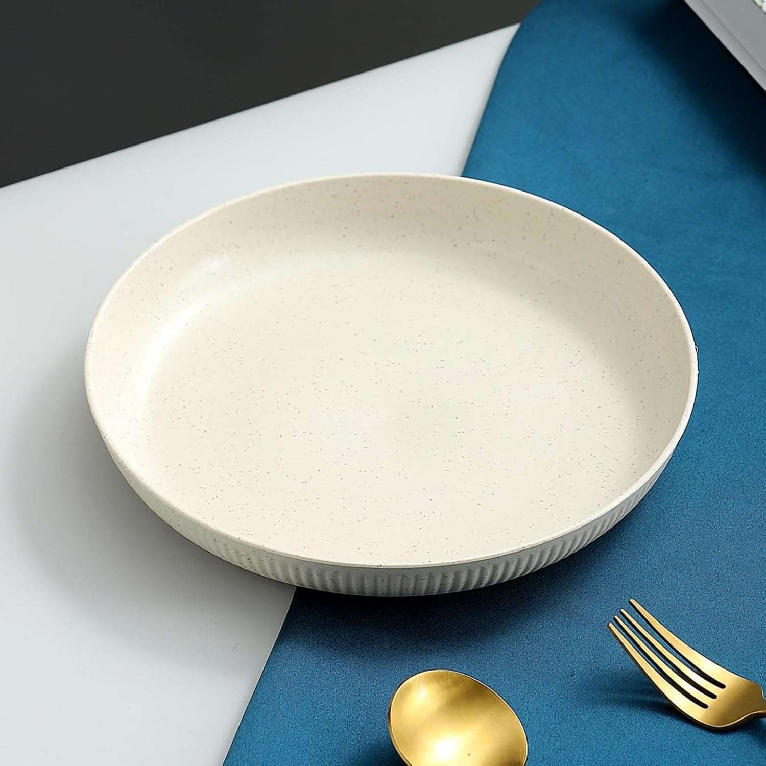 KESHU ENTERPRISE Wheat Straw Dinner Plate Set, Eco-Friendly Dinner Set || Round Serving Plate, Dishwasher & Microwave Safe - Perfect for Dinner Dishes Deep Plates || Easy to Clean (Pack of 1) (Cream) 3