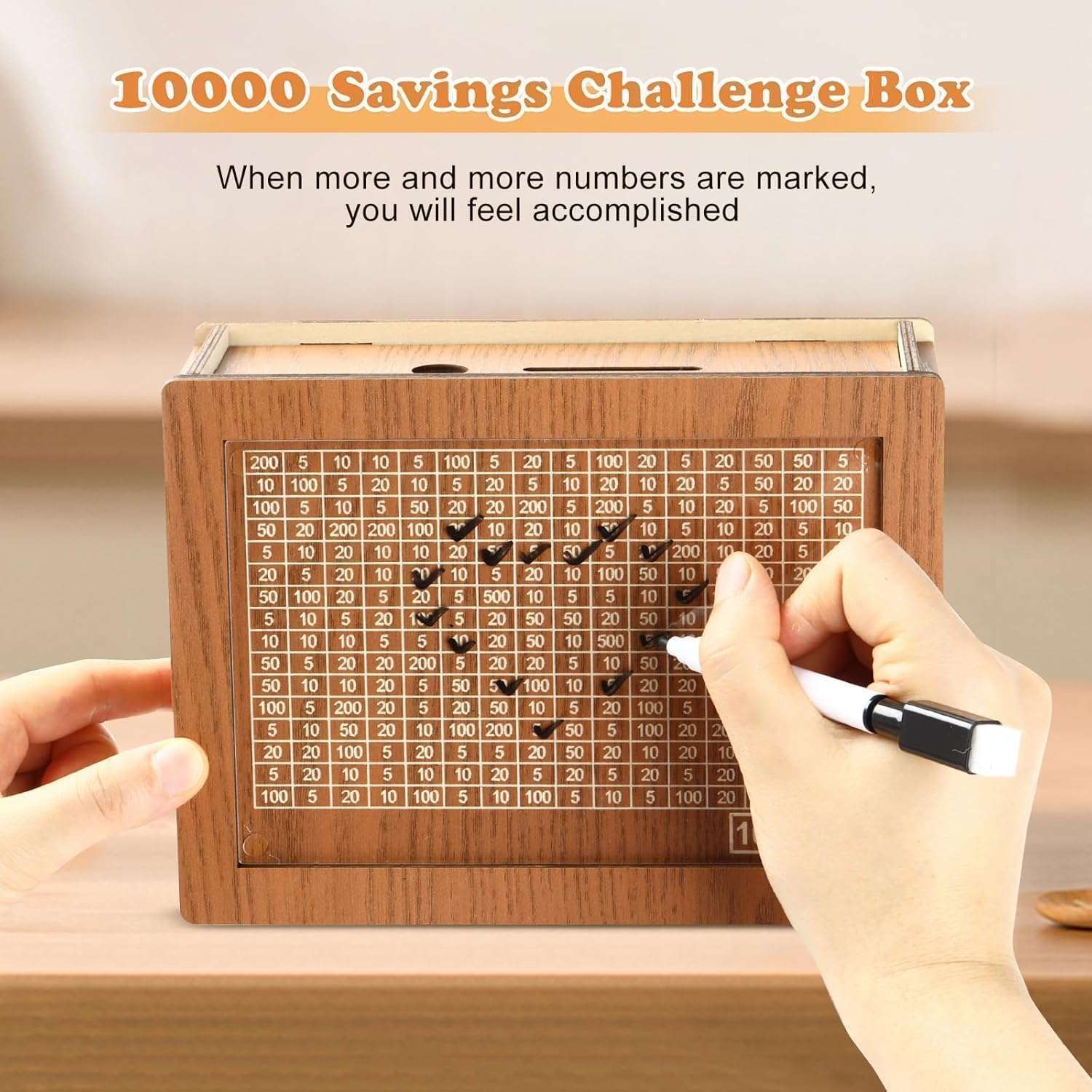 Money Saving Box for Adult 100000 -Money Box, Money Saving Box,1 Lakh Money Saving Box,Money Collecting Box Adult Kids, Small Amount Big Storage 100000 Savings Wooden Money Box,Challenge Box 6