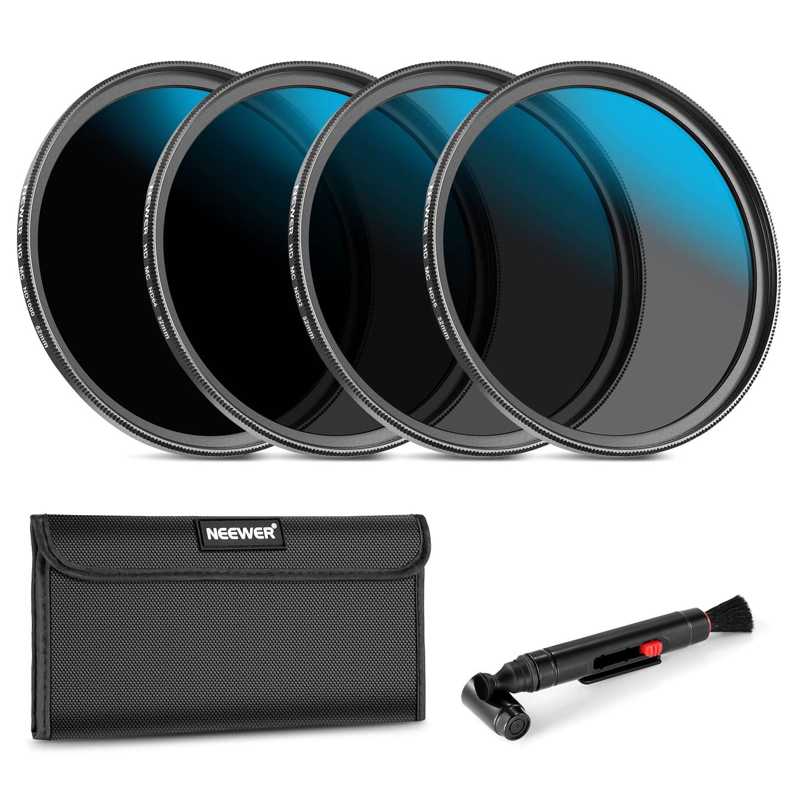 Neewer 52mm ND Lens Filter Set, ND16/ND32/ND64/ND1000, Lens Cleaning Pen, Filter Pouch, HD Filter Accessories Kit Compatible with Canon Nikon Sony Camera Lens 1