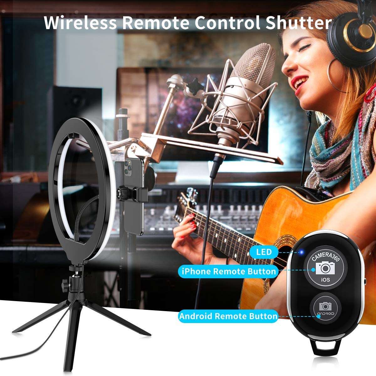 10.2'' Selfie Ring Light with Tripod Stand & Phone Holder - Upgraded Dimmable Camera Ring Light with Makeup Mirror for TikTok/YouTube/Live Stream/Makeup/Photography Compatible with iPhone Android 5