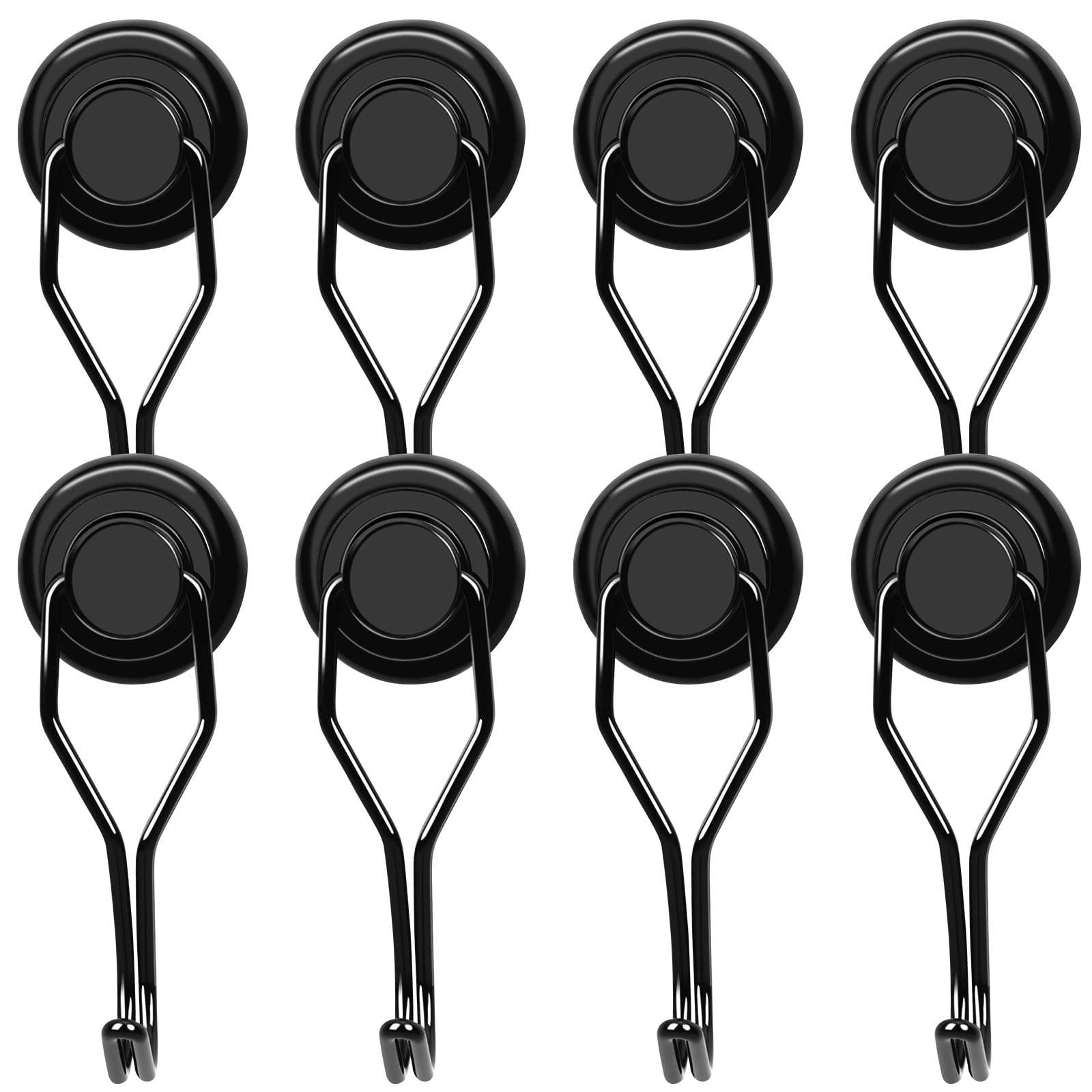 HASTHIP® Magnetic Hooks Heavy Duty, Strong Swivel Magnet Hooks for Multi-Purpose Hanging, 48 lbs Black Magnetic Hooks for Grill, Clothes, Refrigerator, Classroom, Kitchen - Pack of 8