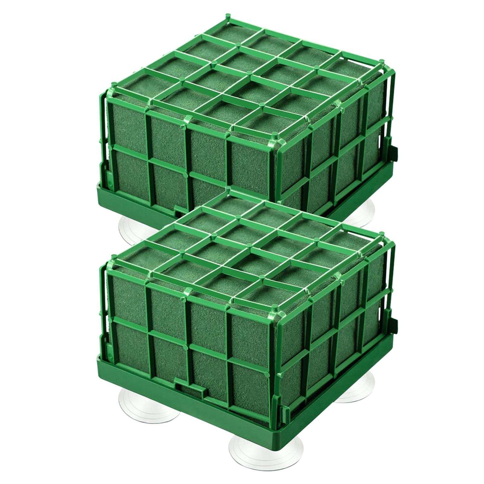 Xiaokeis 2 Floral Foam Cage with Suction Cups for Flower Arrangements, Square Floral Foam Cage Flower Holder for Fresh Flower Arrangement and Wedding Car Decorations(Green) 1