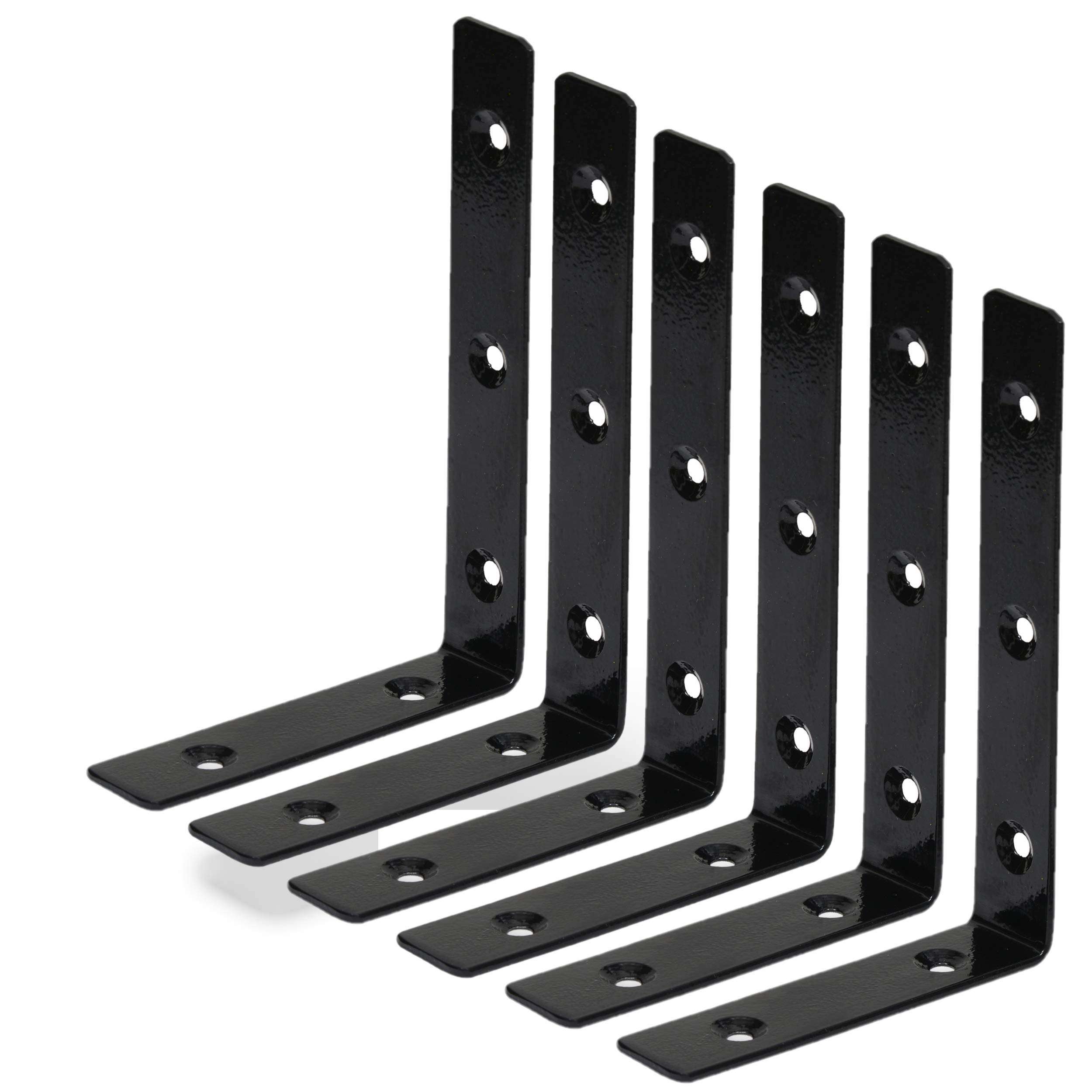 Retailmonk L Shaped Wall Shelf Angle Brackets with Screws, Heavy Duty Black Wall Shelves Metal Brackets - Powder Coated Steel Angle Bracket for Wall Shelf - (16 x 11 x 2.5 cm) - 6 PCs 1