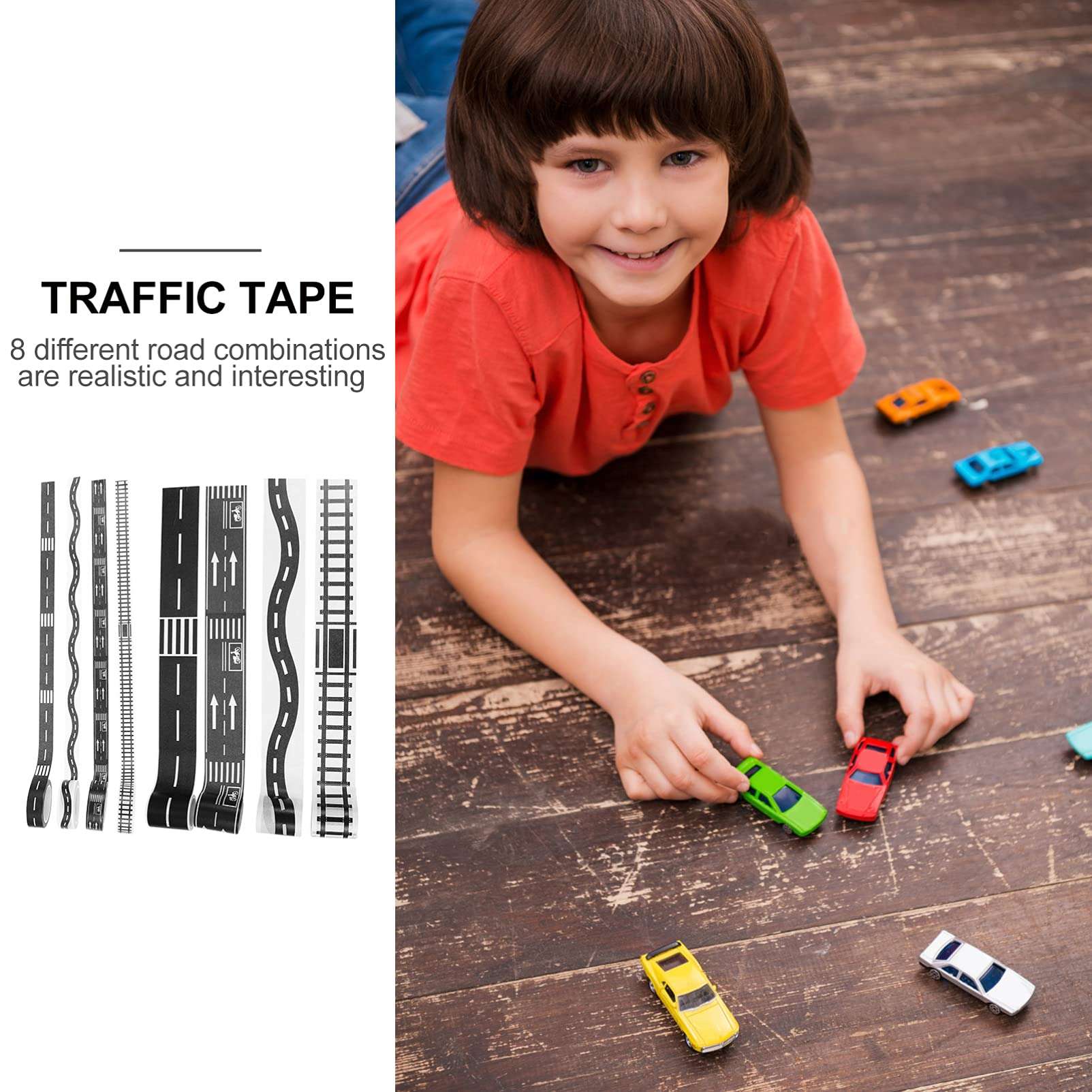 8 car Track washi Tape Rolls Black Tape Car Track Sticker Roll Tape Toy Car Track Toy Vehicle Playsets Tape for Race Toy car Road Tape Cars Railway Road Sticker 5