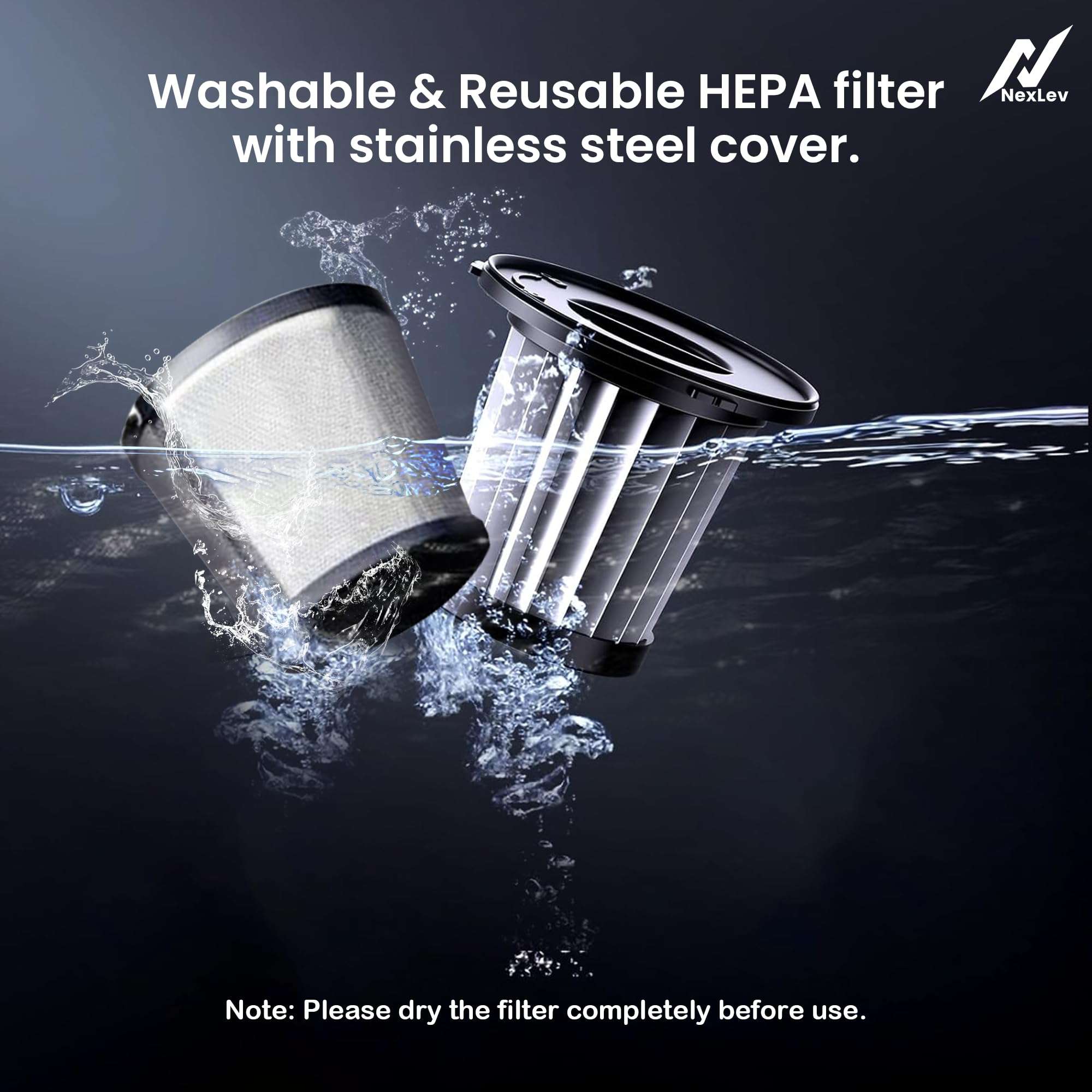 NexLev Cordless Vacuum Cleaner|HEPA with Stainless Steel Cover|6000 mAh|Copper Motor| Rechargeable Type C|Ideal for Home, Office & Car Use|Compact & Portable|Dust & Pet Hair Remover|3 Attachment|VC-02 6