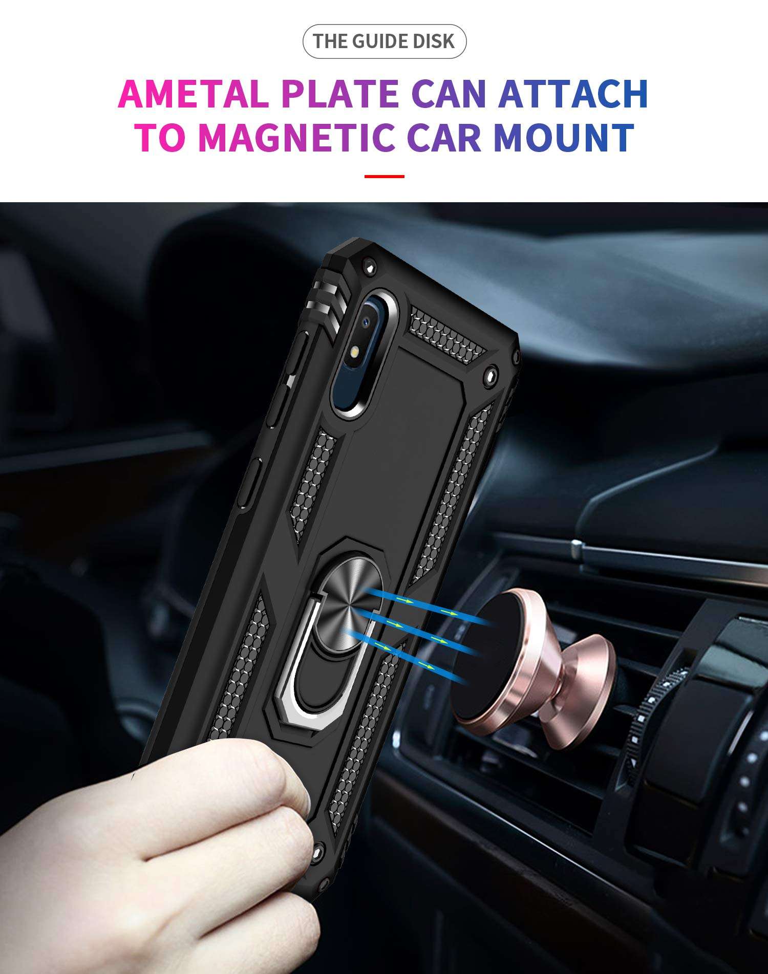 Samsung Galaxy A10e Case (Not fit A10 or A10s) with Tempered Glass Screen Protectors, Androgate Military-Grade Metal Ring Kickstand 15ft Drop Tested Shockproof Cover Case for Samsung Galaxy A10e Black 3