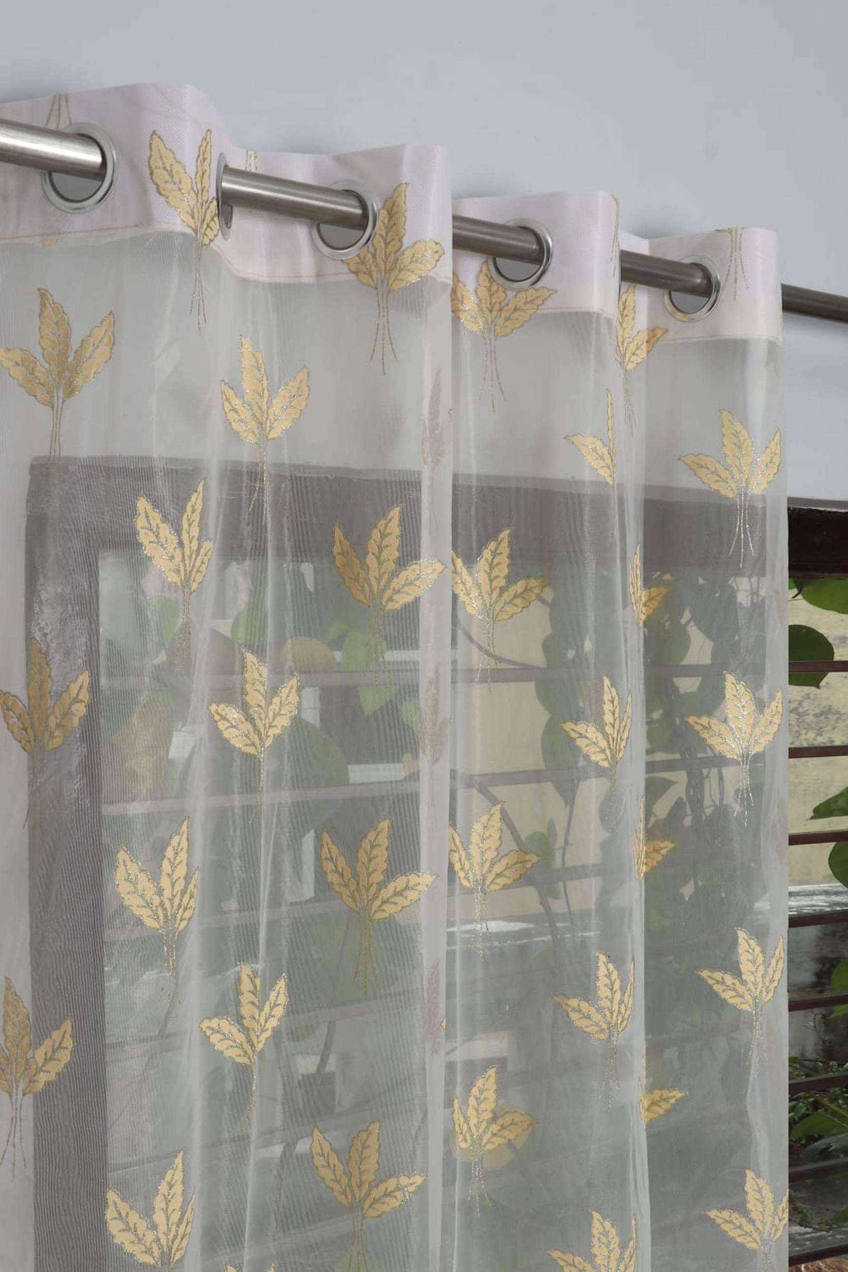 Galaxy Home Decor Premium Sheer Net Embroidery Curtain for Door 7 Feet | Transparent Net Fabric with Leaf Design | Pack of 1, Cream 1