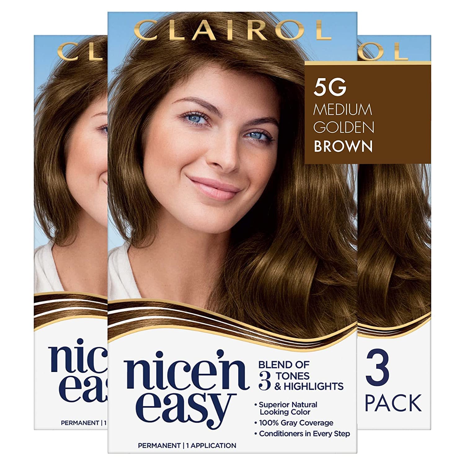 Clairol Nice 'N Easy Hair Color 117 Natural Medium Golden Brown 1 Kit (Pack of 3)