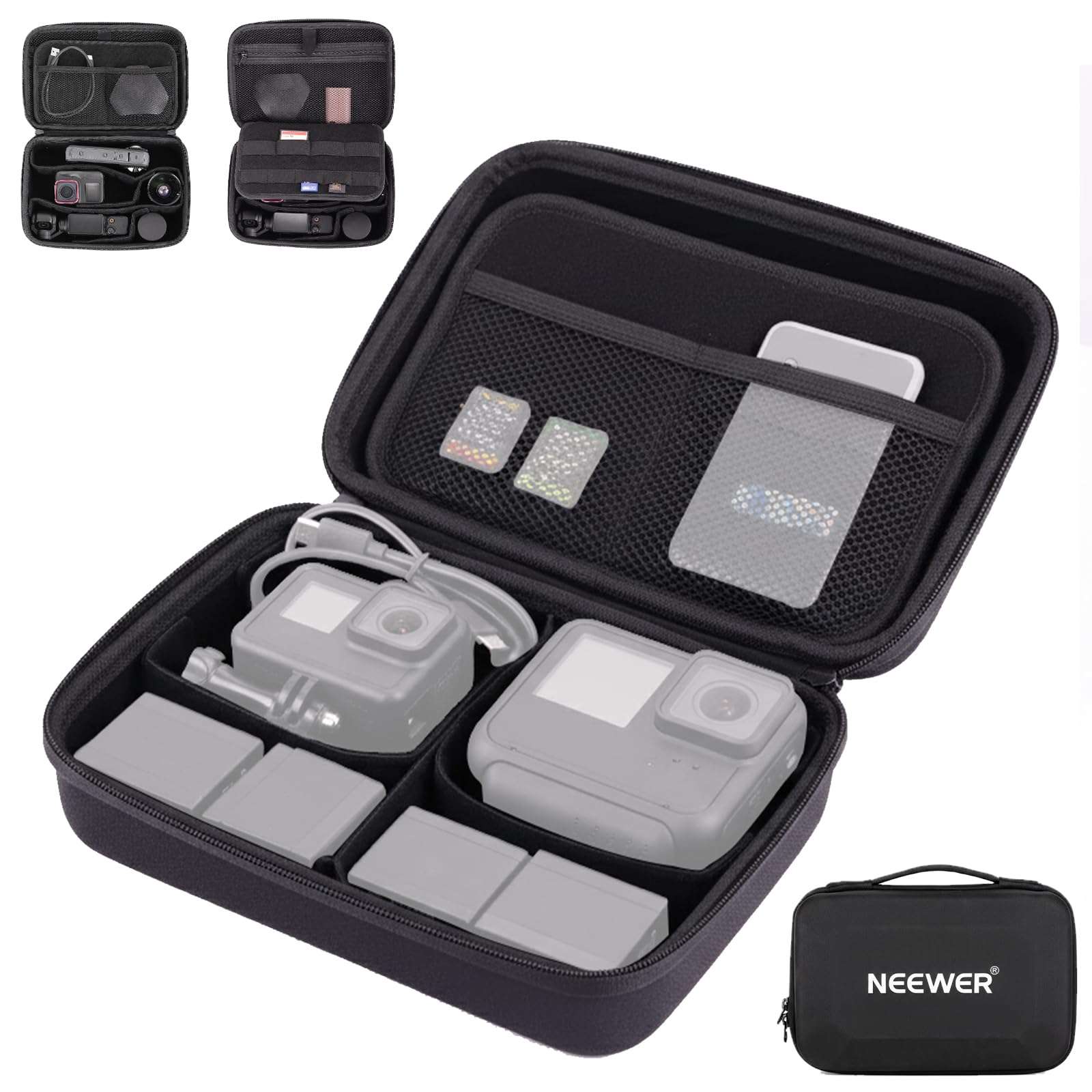 NEEWER Carrying Case for Action Camera & Accessories, Splashproof Protective Storage Bag with DIY Dividers & Mesh Pockets Compatible with GoPro DJI Osmo 360 Action 5 Pro Pocket 3 Lens, PB27 1