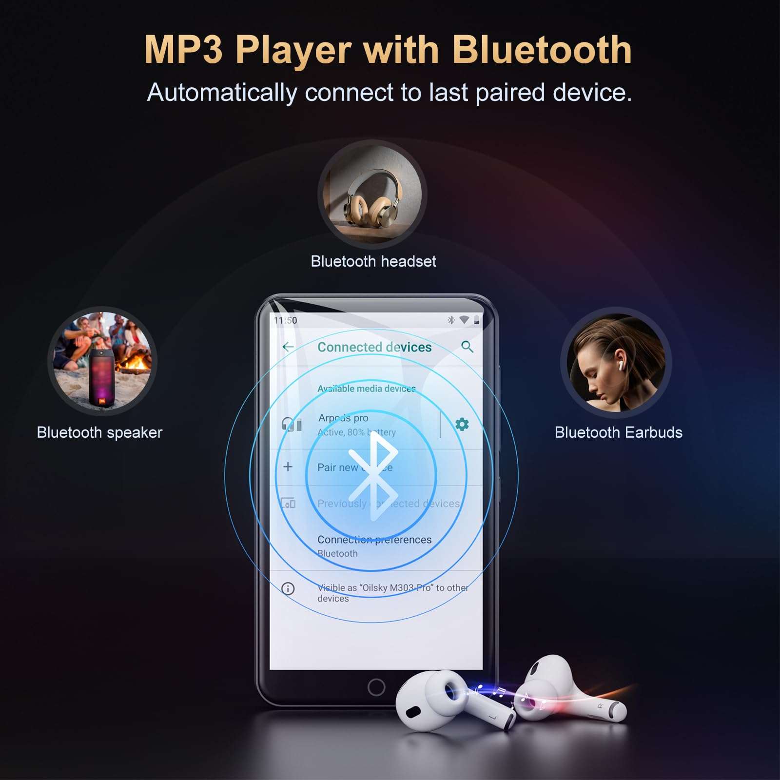 80GB MP3 Player with Bluetooth and WiFi, Mp3 & Mp4 Music Player with Spotify, Amazon Music, Deezer, Audible, Browser, 4.0" IPS Touch Screen Android Player with Speaker, FM Radio, Up to 512GB (Black) 6
