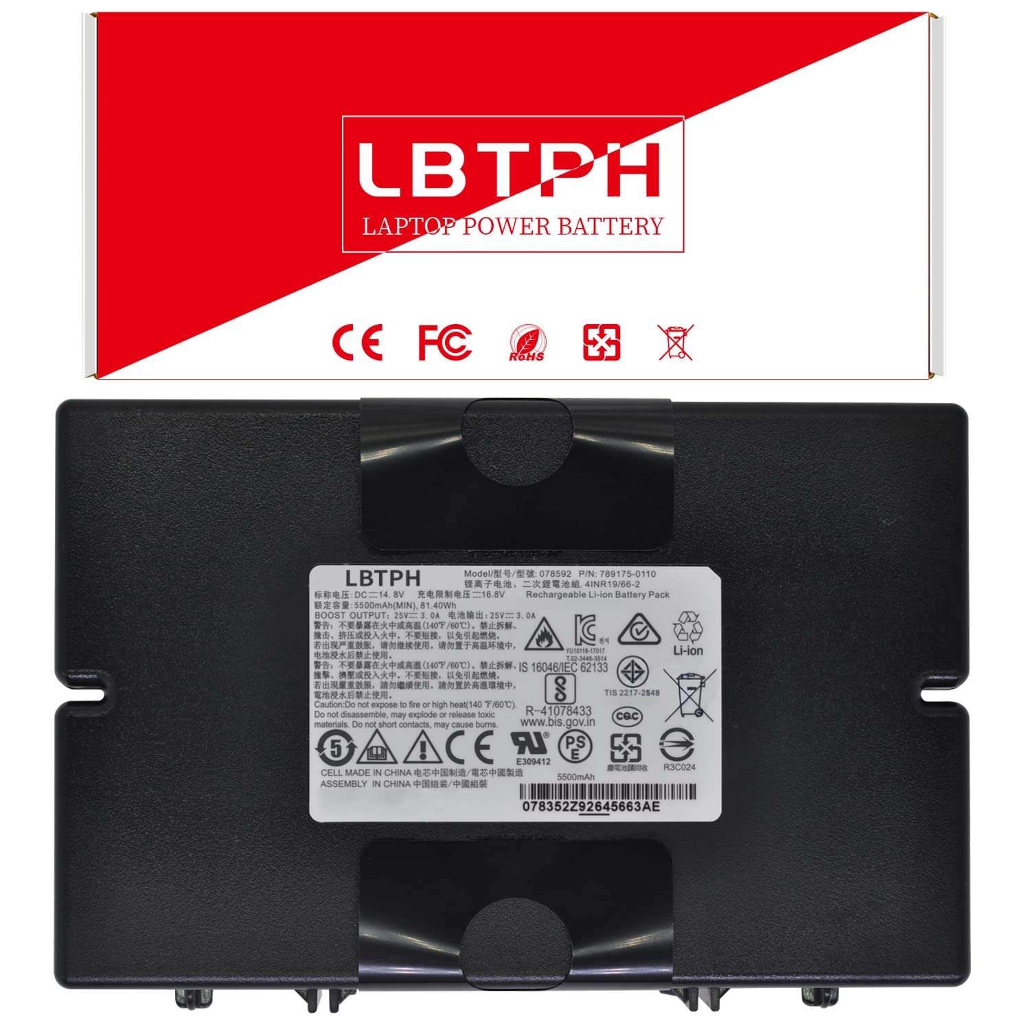 LBTPH 078592 789175 4INR19/66-2 Battery Replacement for Bose S1 Pro Multi-Position Pa Speaker 789175-0110 14.8V 5500mAh 81.40Wh 1