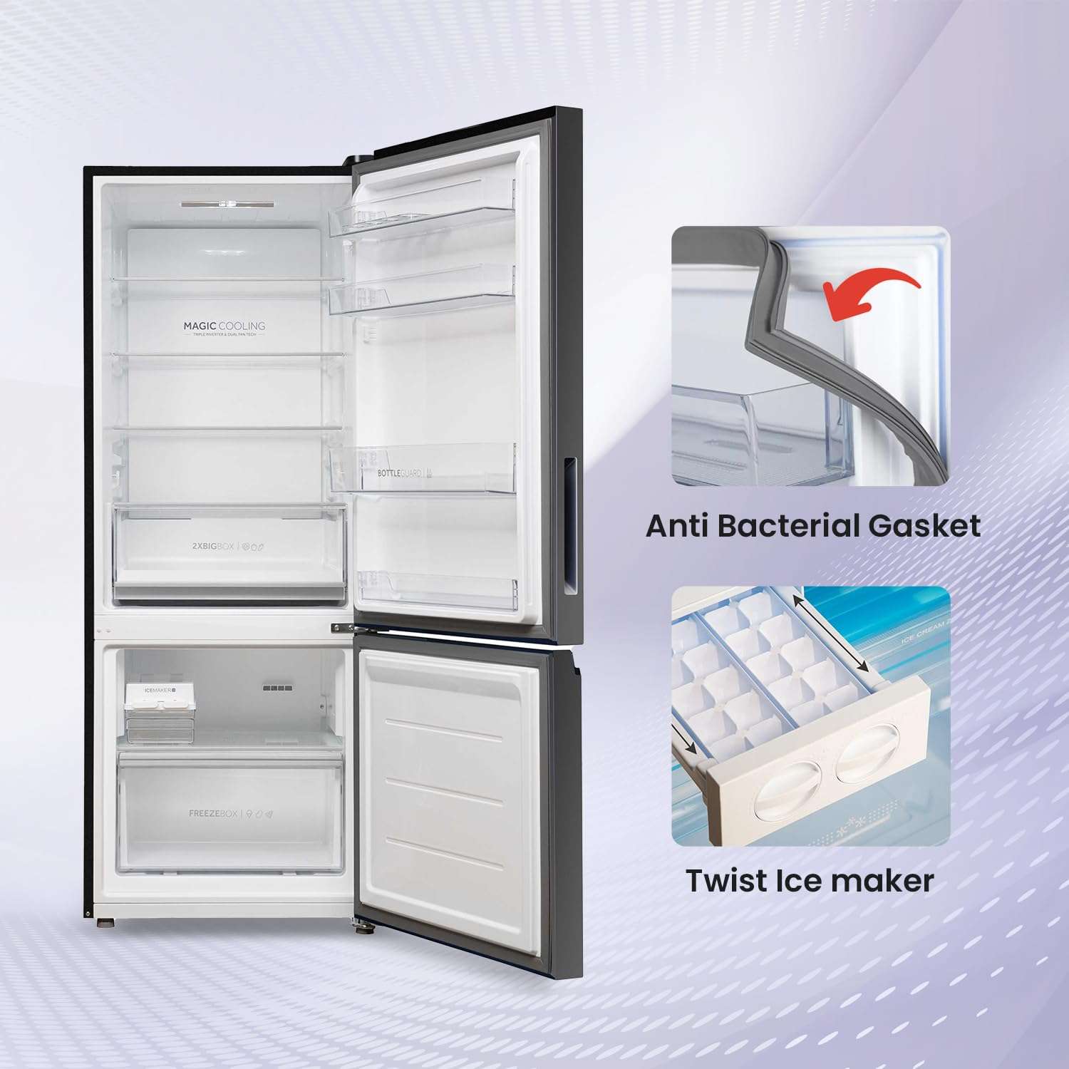 Haier 325 L 3 Star Frost Free Bottom Mount Double Door Refrigerator|Convertible 14-in-1|Jhukna Mat-Bottom Freezer|Digital Display Panel|Triple Inverter|Twist Ice Maker (HEB-333GB-P, Graphite Black) 4