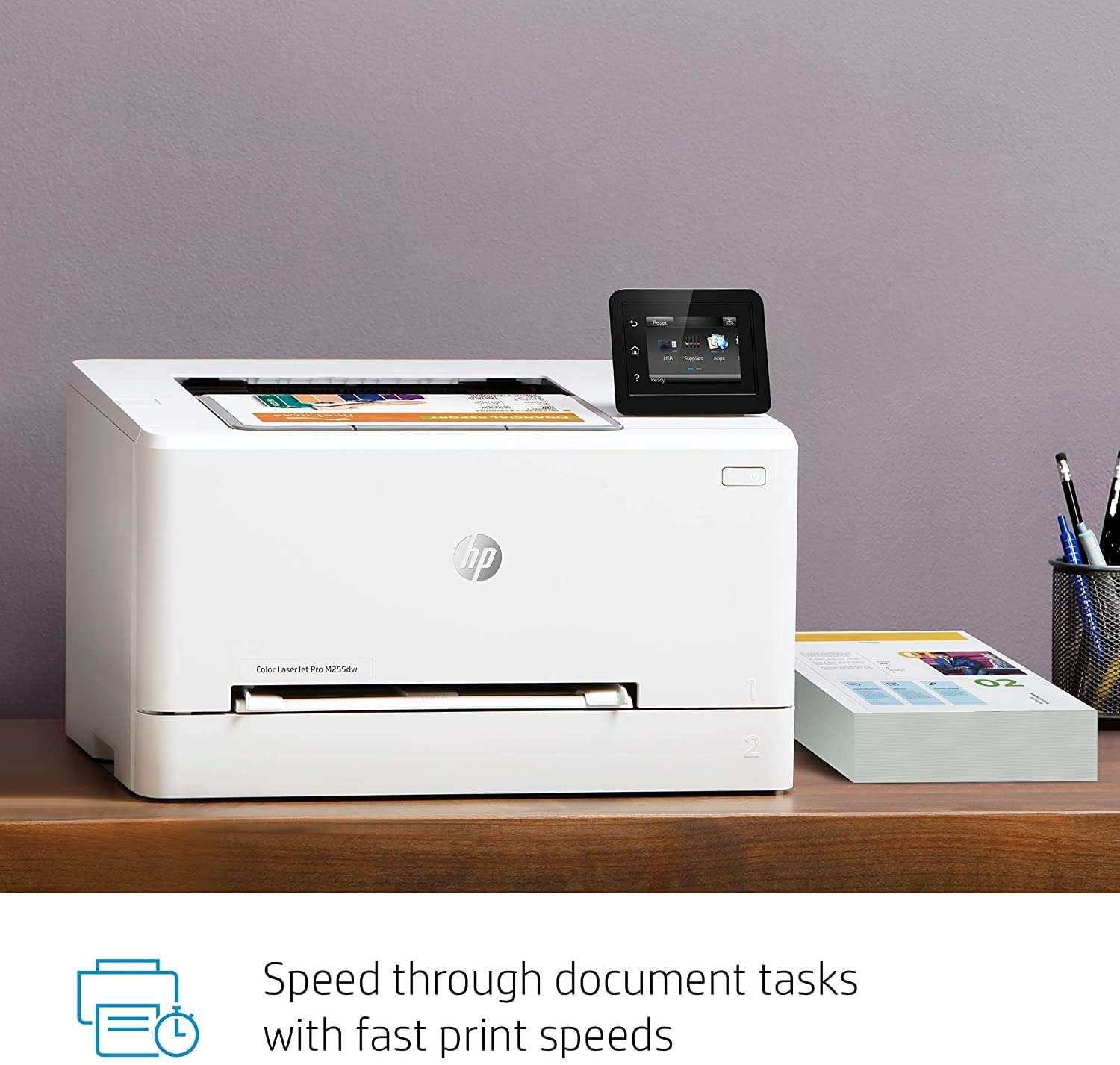 HP Color Laserjet Pro M255dw Wireless Laser Printer, Remote Mobile Print, Auto 2-Sided Printing, 22 ppm, 250-Sheet, Compatible with Alexa (7KW64A), White-Bundle with Printer Cable 3