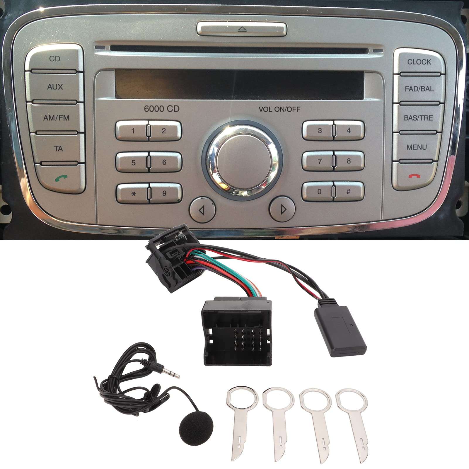 Car Bluetooth kit,Bluetooth 5.0 o Adapter Aux in Cable with Microphone Replacement for Focus Mondeo Fusion 6000CD 4