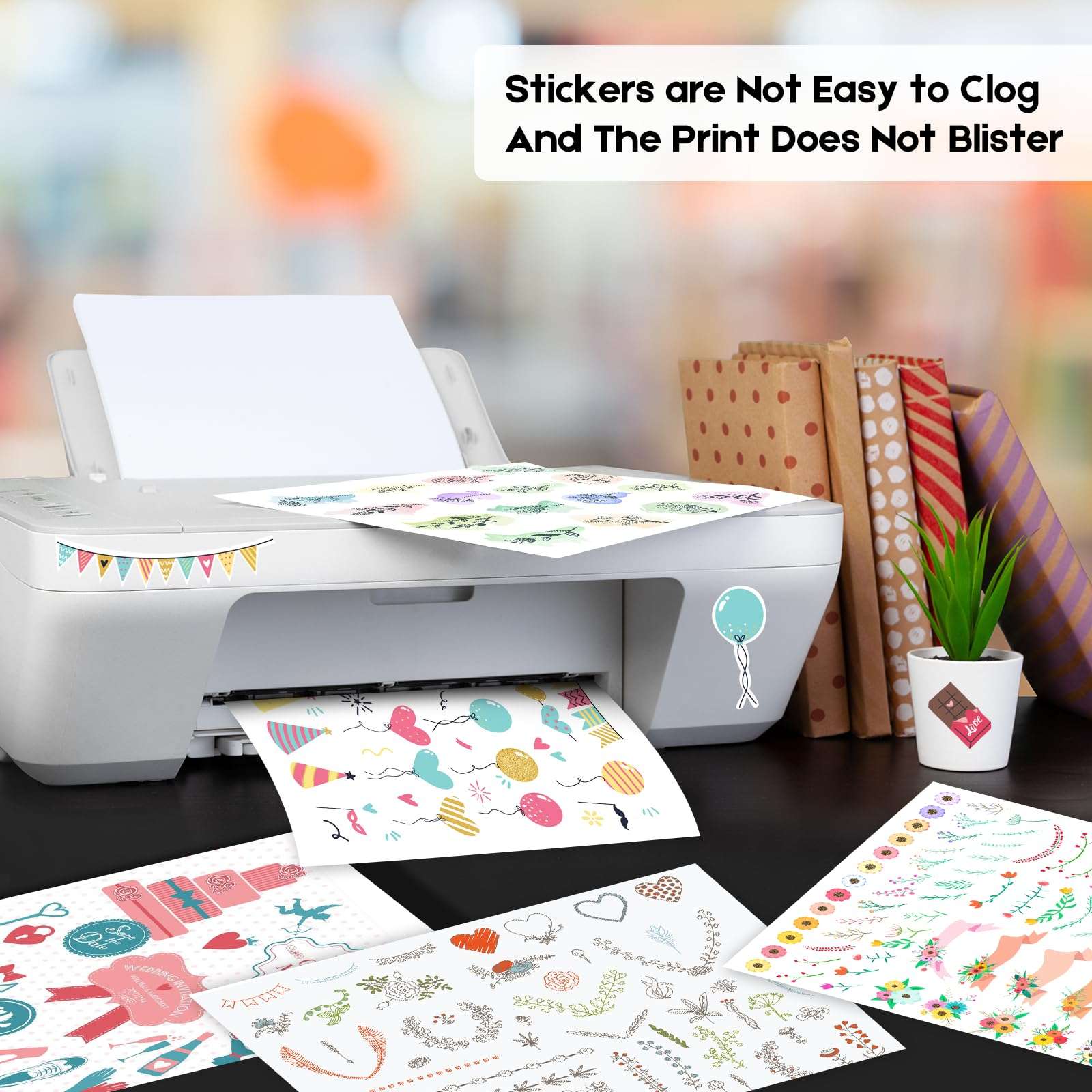 Premium Printable Vinyl Sticker Paper for Inkjet Printer - 30 Sheets White Matte Sticker Paper Waterproof - Durability Adhesive Paper 8.5 x 11, Dries Quickly Vivid Colors,Holds Ink Well 6