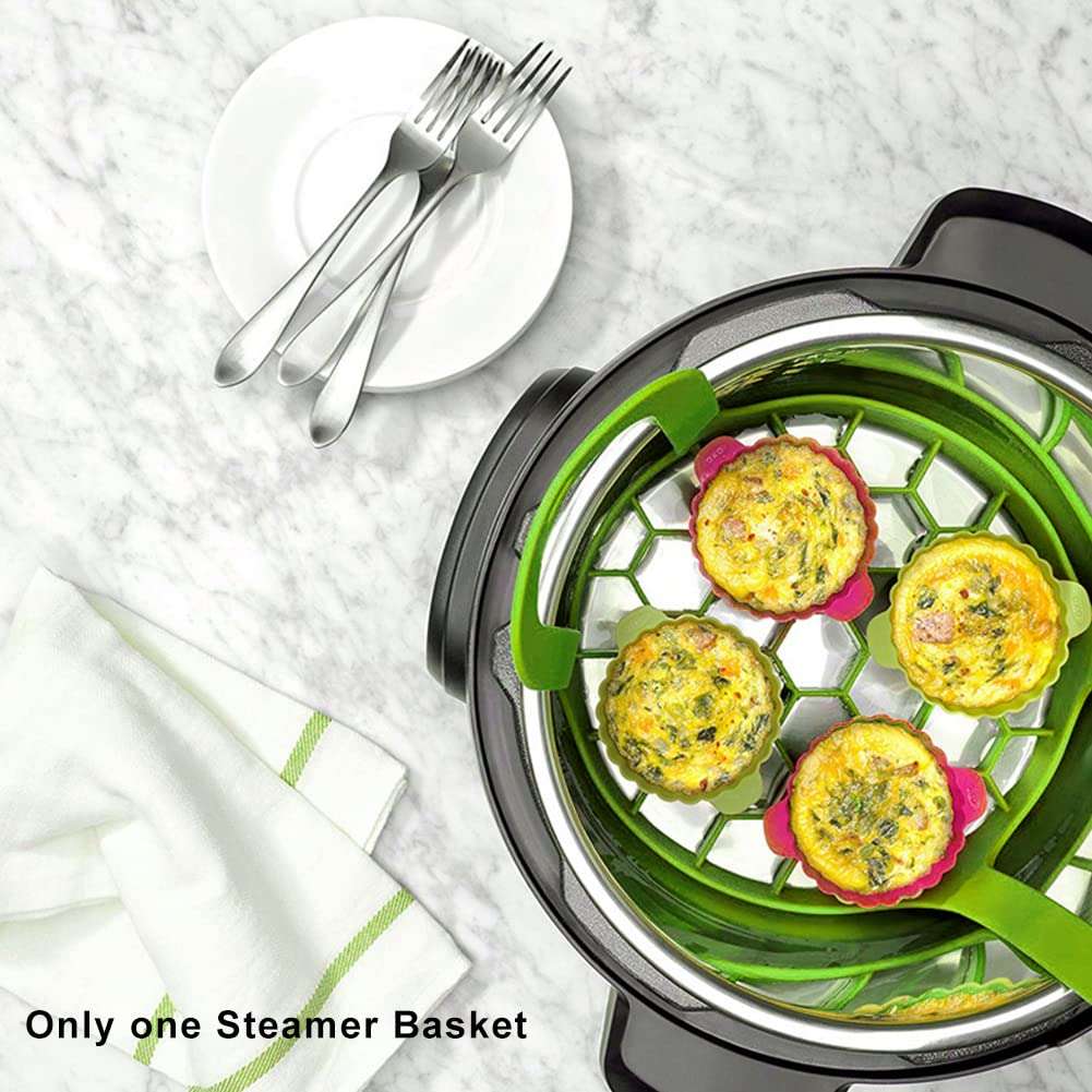 Silicone Sling Lifter, Cooker Sling With Handles Cooling Drying Rack Bakeware Sling Egg Steamer Rack for Cooking, Roasting, Drying(COLOR:Green/8 Inch) 5