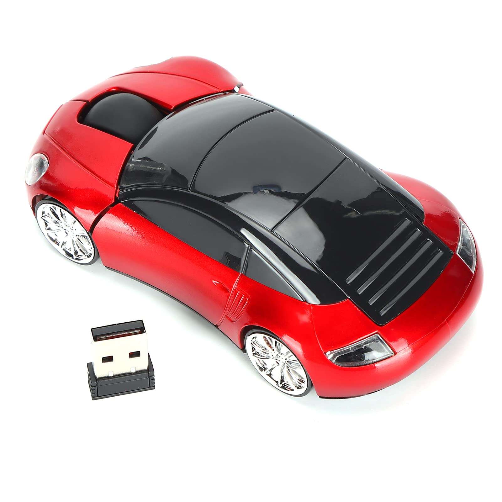 Smart Car Shaped Mouse, Portable 2.4G Cordless Mouse with USB Receiver for Office Laptop Computer Tablet, Optical Positioning High Precision (Red)