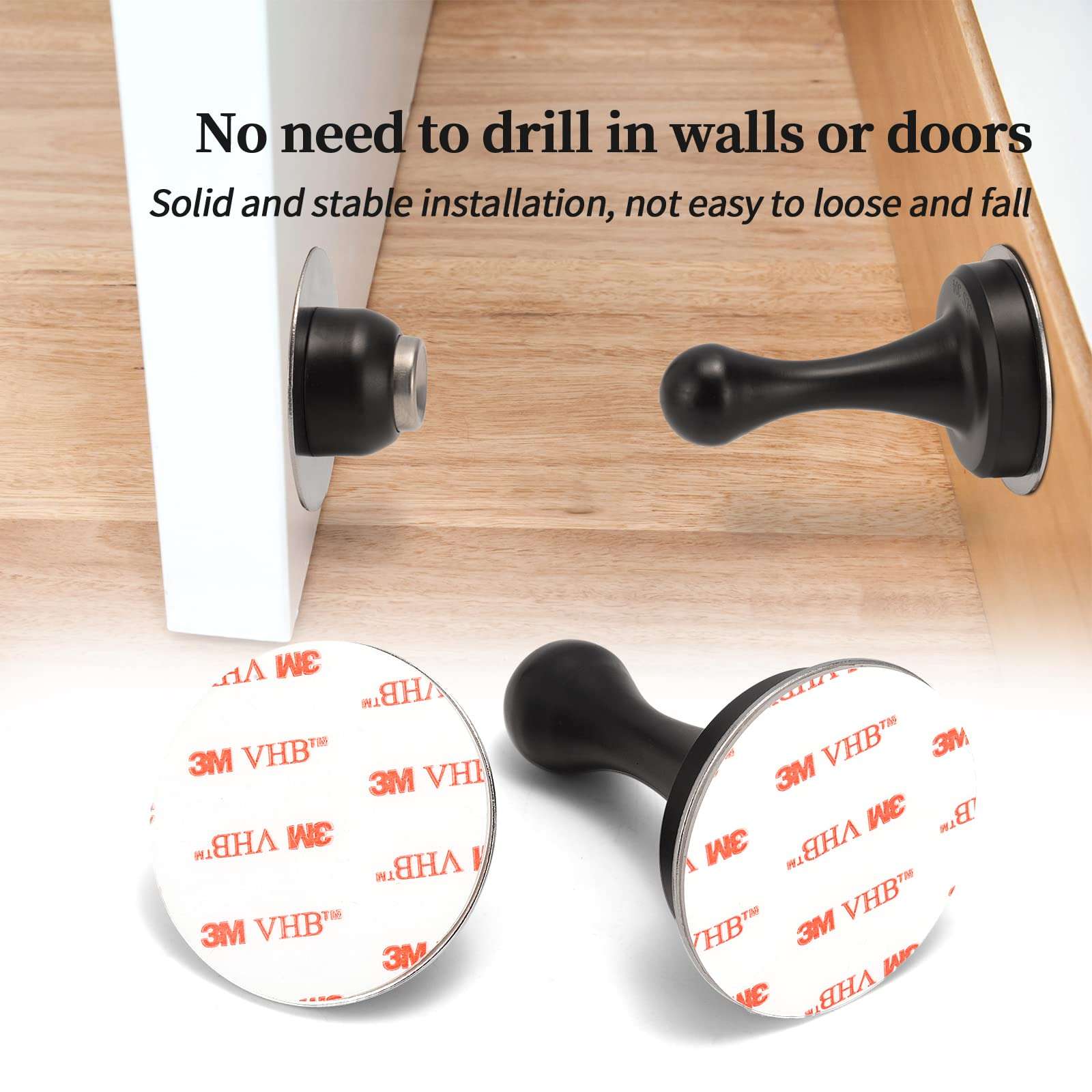 GOLDSEED Door Stopper, 304 Magnetic Door Stopper, Stainless Steel, No Drill Doorstop with 3m Self Adhesive Tape, Screws for Stronger Mount, Hold Door Open, Silver 3