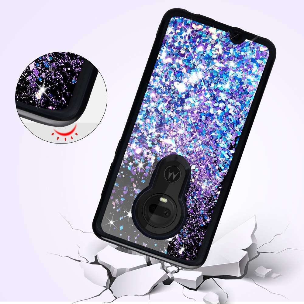 Caka Moto G7 Case, Moto G7 Glitter Case Starry Night Series Luxury Fashion Bling Flowing Liquid Floating Sparkle Glitter Girly Soft TPU Case for Moto G7 (Blue Purple) 4