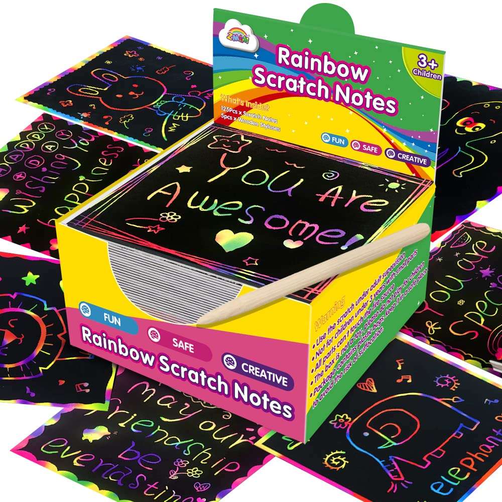 ZMLM Rainbow Scratch Party Favors Kids: Birthday Gifts Toy Bulk Scratch Art Notebook 48 Pack Scratch Paper Birthday Party Favor Girls Boys Art Craft Kit Scratch Pads Classroom Prizes 3