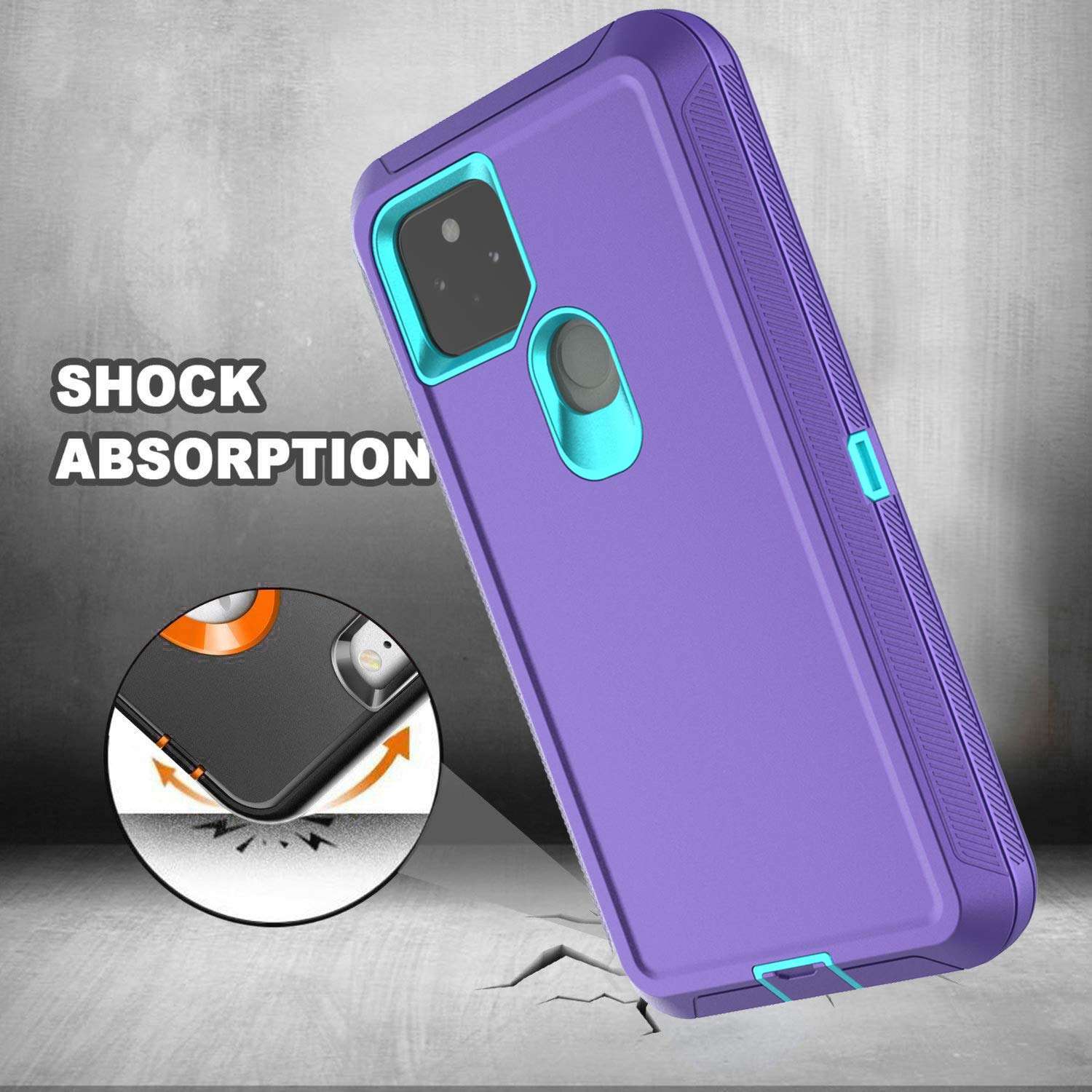 Annymall Google Pixel 4a 5G Case with Screen Protector, Phone Case for Pixel 4a 5G (Not fit 4G) Full Body Shockproof Drop Protection Heavy Duty Rugged Cover for Pixel 4a 5G (Purple/Mint) 5