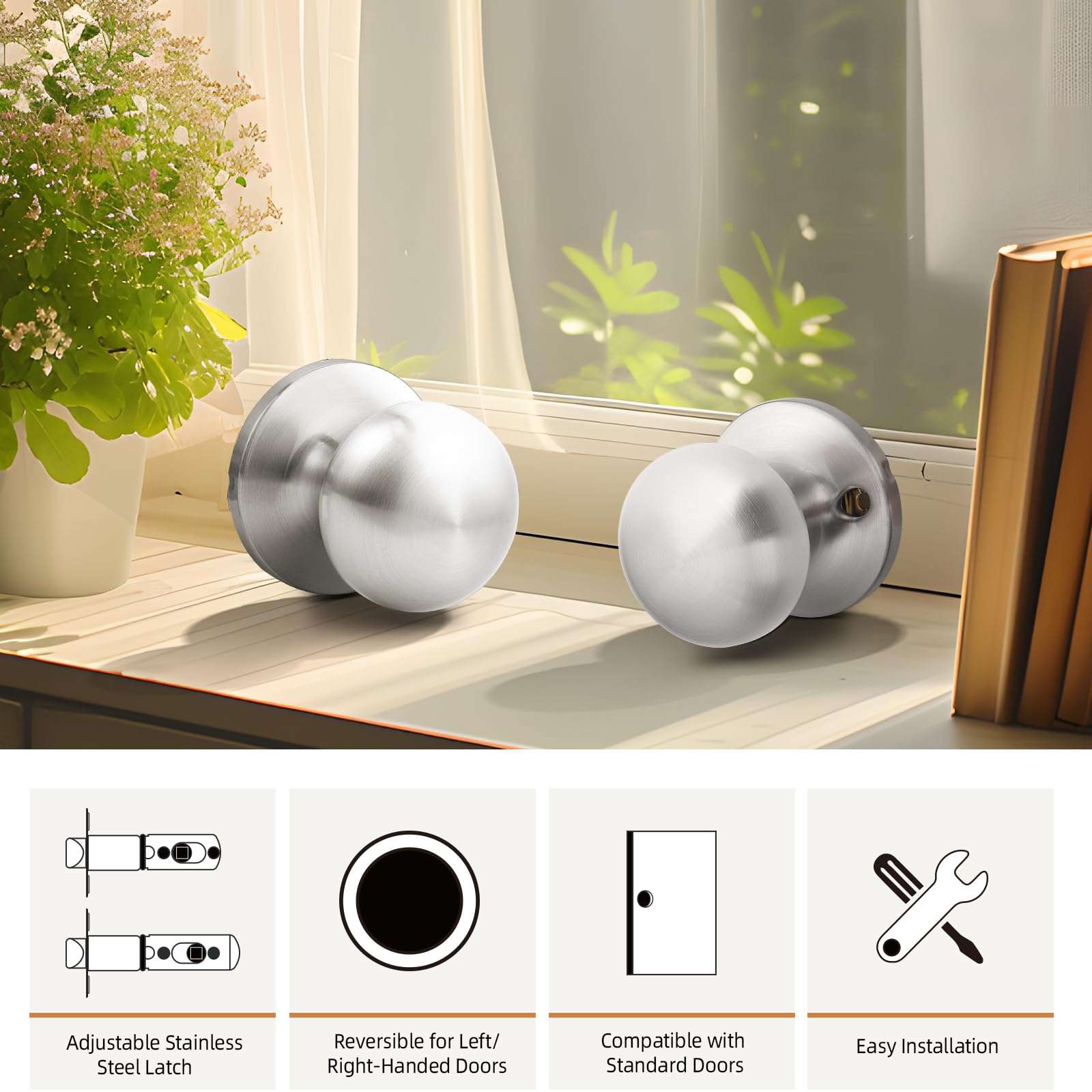 GOBEKOR 1 Pack Dummy Door Knobs Interior Satin Nickel Single Dummy Door Knob for Closet Round Dummy Knobs for French Doors Single Side Knob 5
