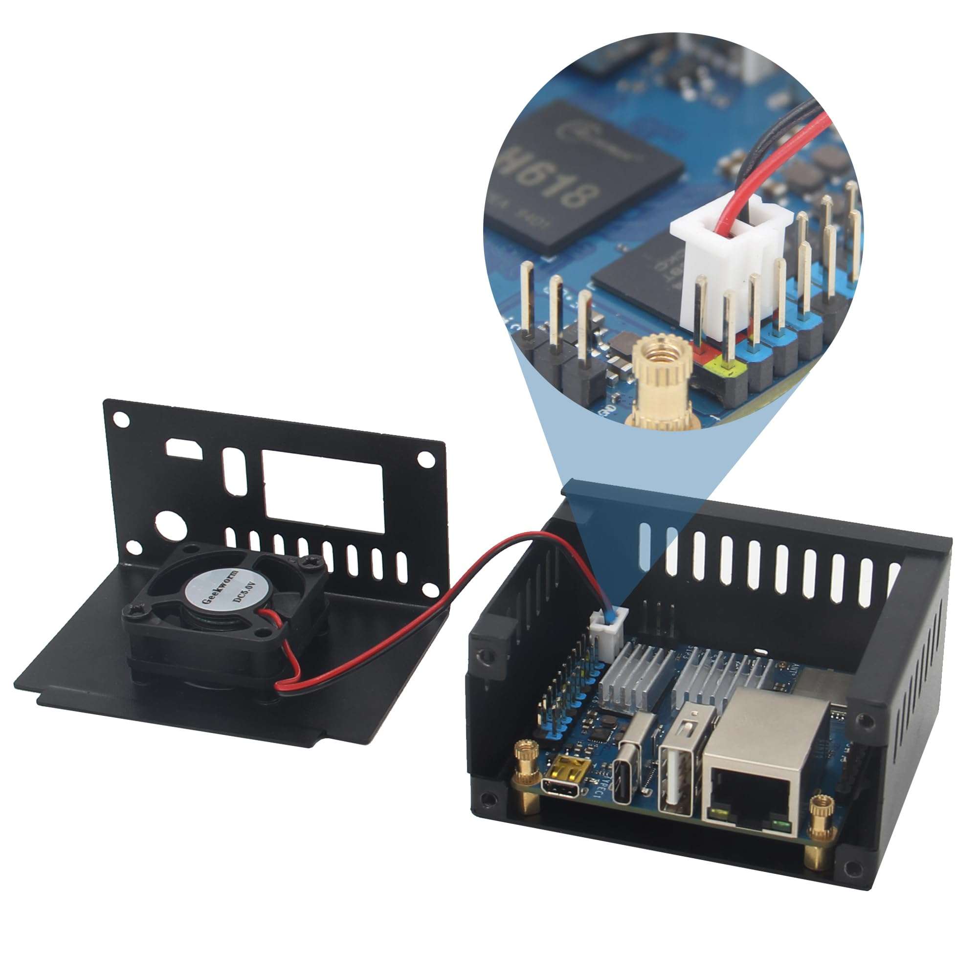 eleUniverse N502 Metal Case with Cooling Fan and Heatsinks + 20W 5V 4A Power Supply for Orange Pi Zero 3 5