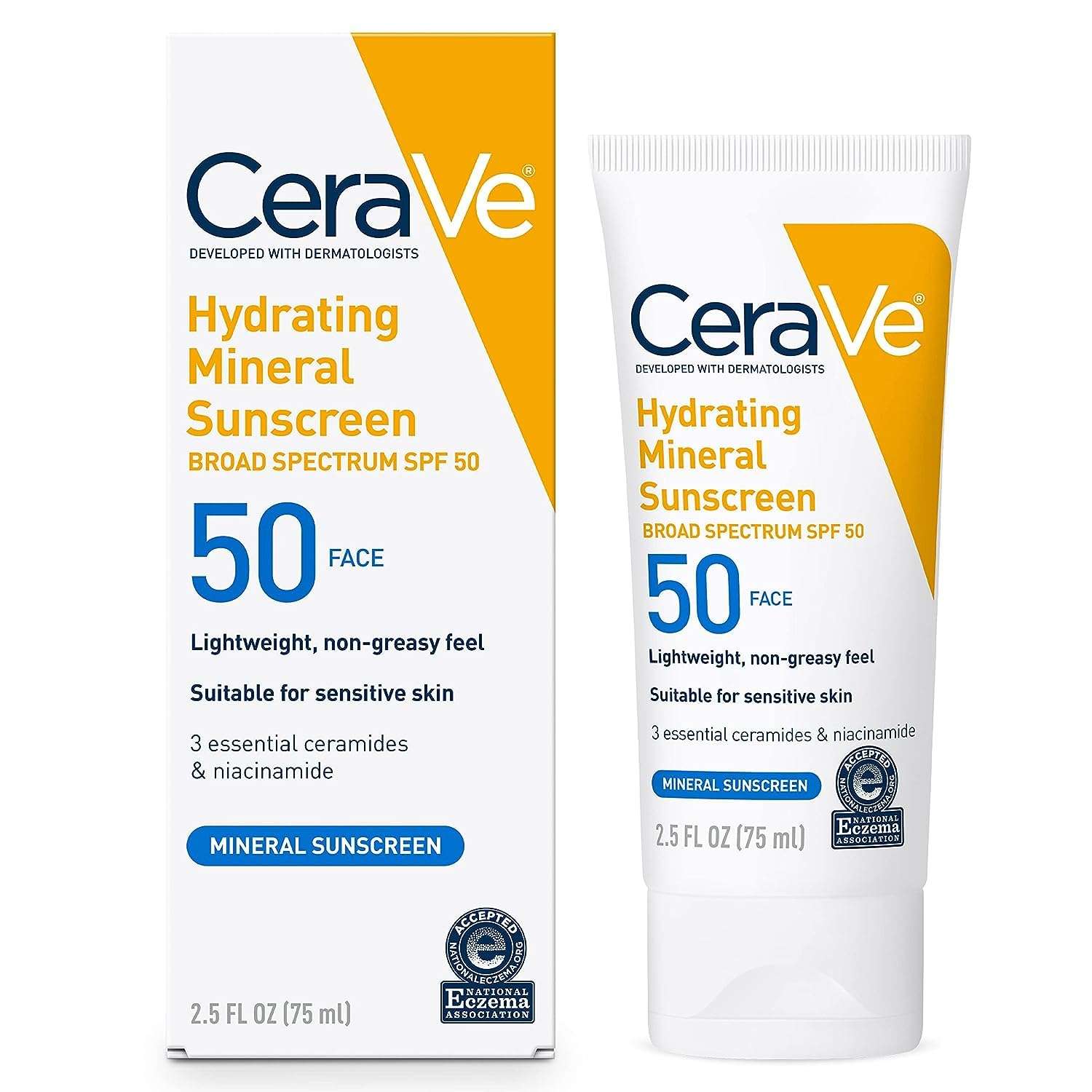 CeraVe 100% Mineral Sunscreen SPF 50, Face sunscreen With Zinc Oxide & Titanium Dioxide, Hyaluronic Acid + Niacinamide + Ceramides, Oil Free, Travel Size 2.5 oz 1