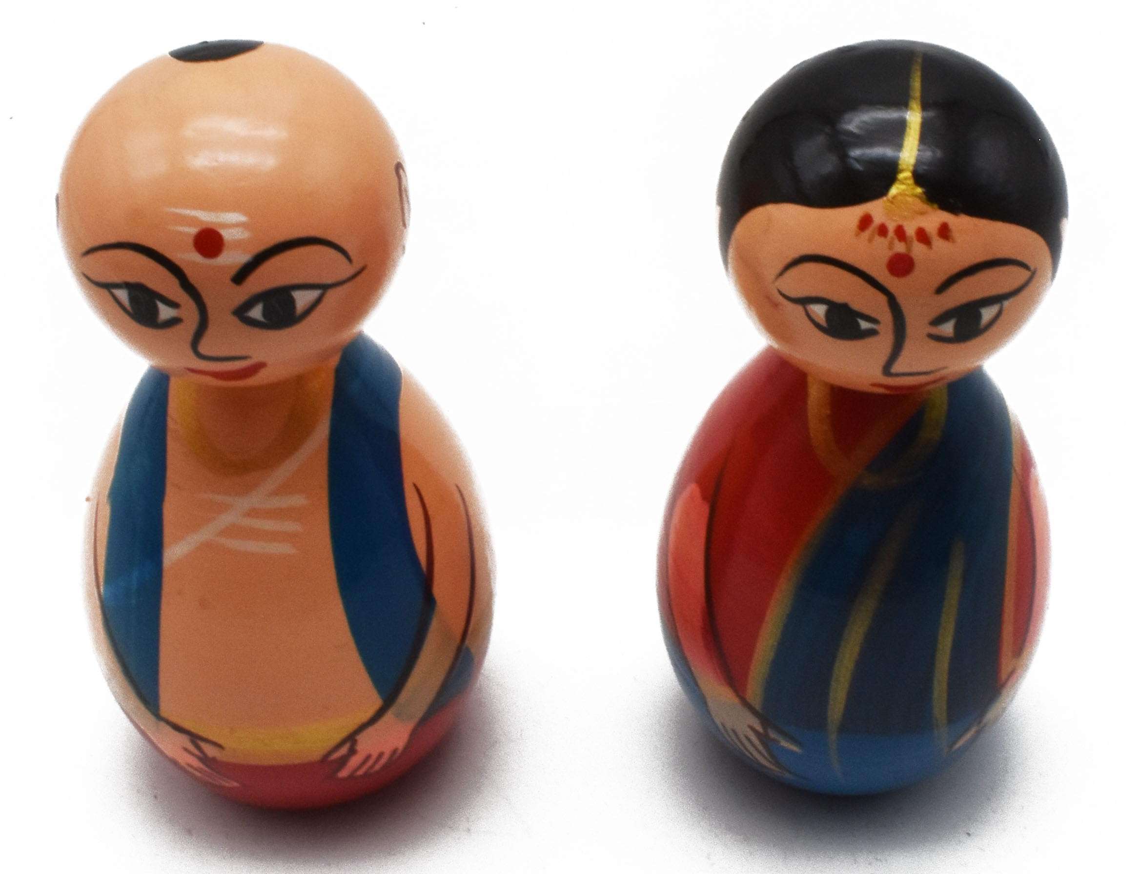 justhandmade Wooden Couple Doll | Mama Mami Doll | Pair Doll | Multicolor - Home Decor Showpiece Small (Dark Blue) 3