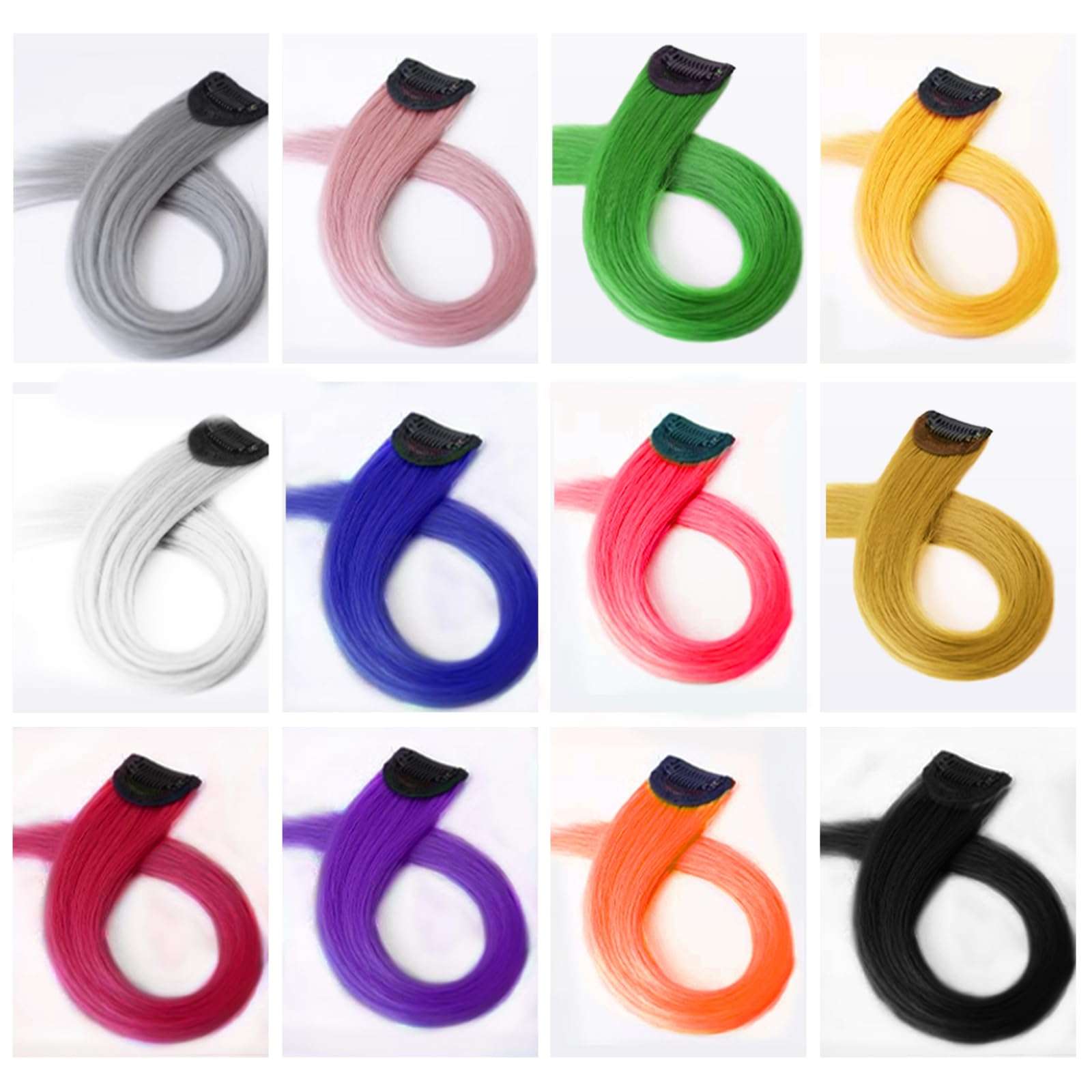YALLOVE Assorted Color False Hair Clips, 12 Pcs Wig Extensions Long Straight Synthetic Hairpieces for Women Girls 1