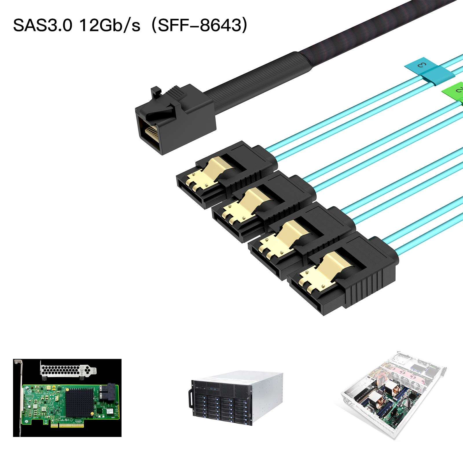 WORDIMA Mini SAS SATA Cables, SAS SATA SSD Cable SFF-8643 to 4xSATA Cable,Compatible SAS SSD2.5 Drive 3.5 HP Micron Samsung 2tb Intel or Raid Controller Hard Drive 5