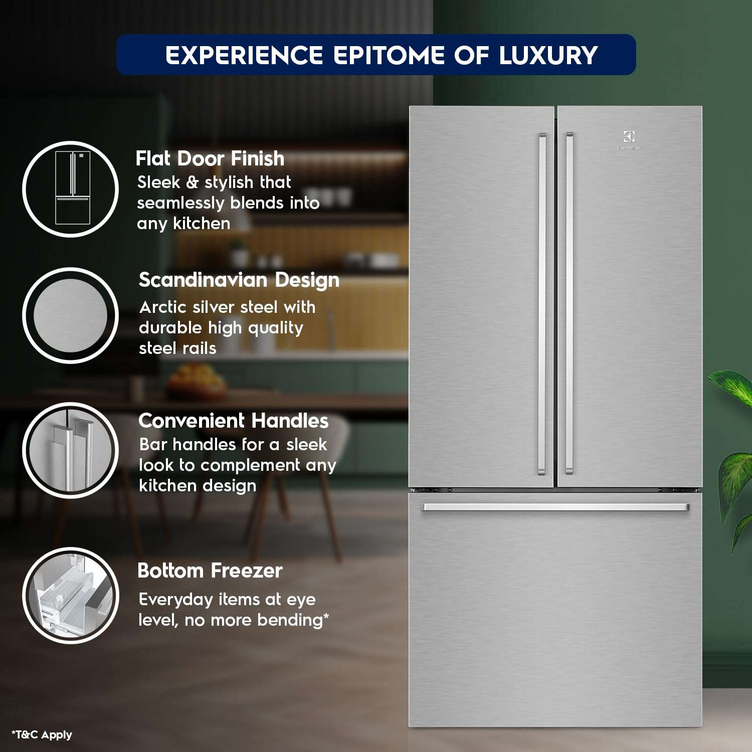 Electrolux 524L Frost Free Inverter French Door Refrigerator, TasteLockAuto Technology, AutoIce & EvenTemp Function, Arctic Silver Steel, UltimateTaste 700, EHE5224C-A 5