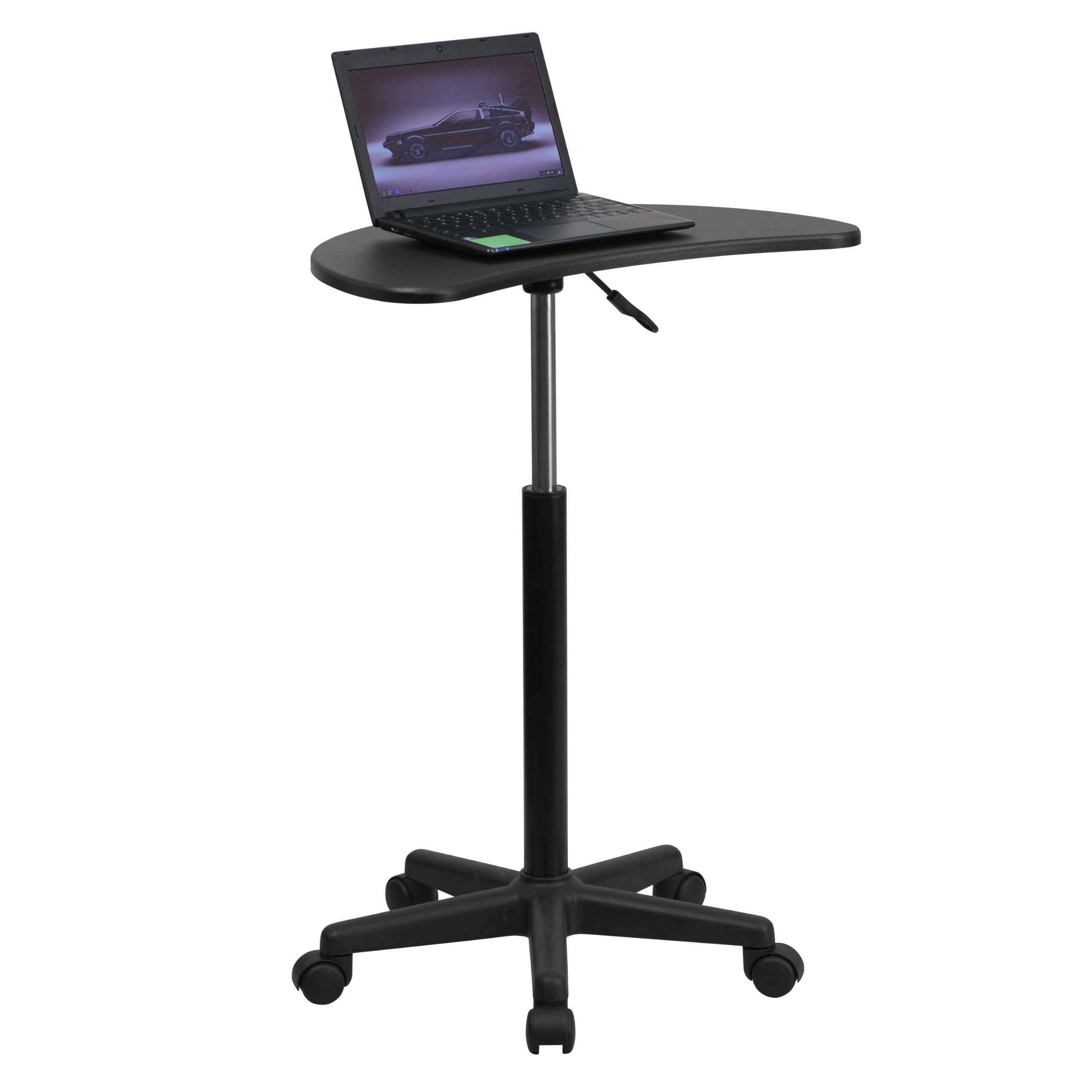 Flash Furniture Eve Sit to Stand Mobile Laptop Desk/Speaker's Lectern with Wheels, Modern Height-Adjustable Portable Standing Computer Desk, Black 1