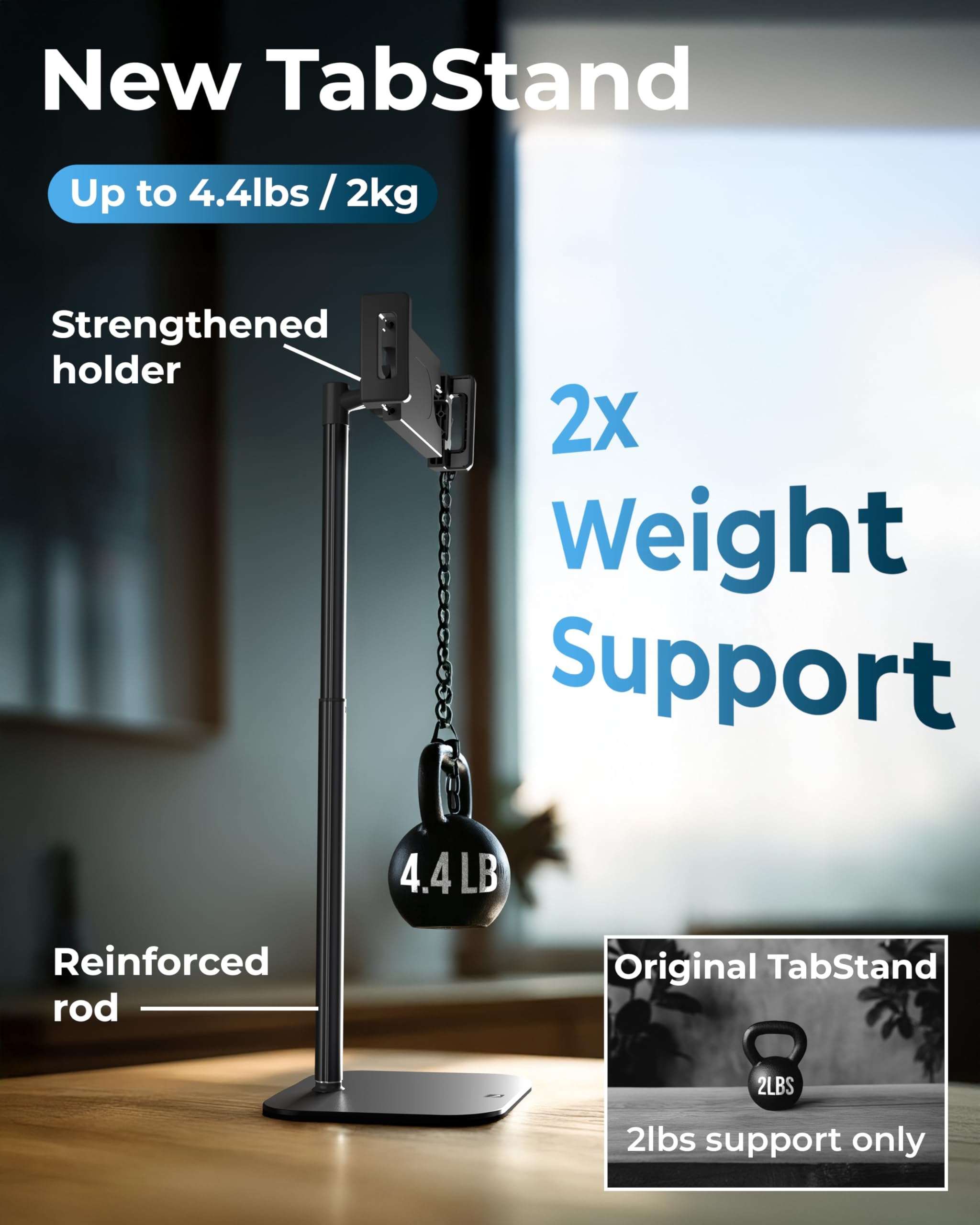 COOPER TabStand, 20" Tall iPad Stand for Desk, Portable Monitor Holder up to 17" Holds 4.4lb, Desktop Tablet Stand, Tablet Mount, Apple iPad Holder for Desk, for Samsung, Kindle, Fire (Night Black) 4