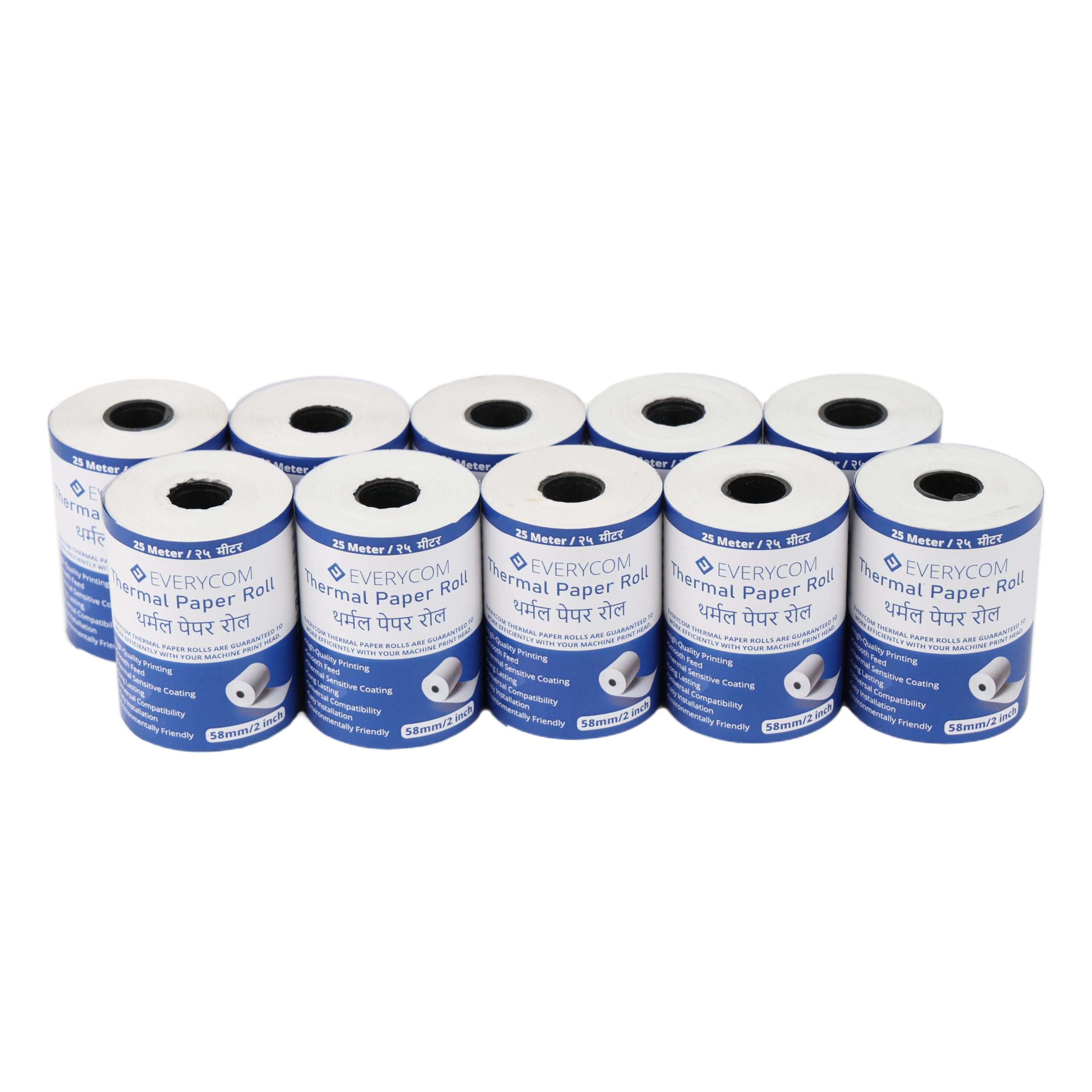 Everycom Thermal Receipt Paper Roll - 58mm(2 inch) x 25 Meter - Pack of 10 Rolls 1