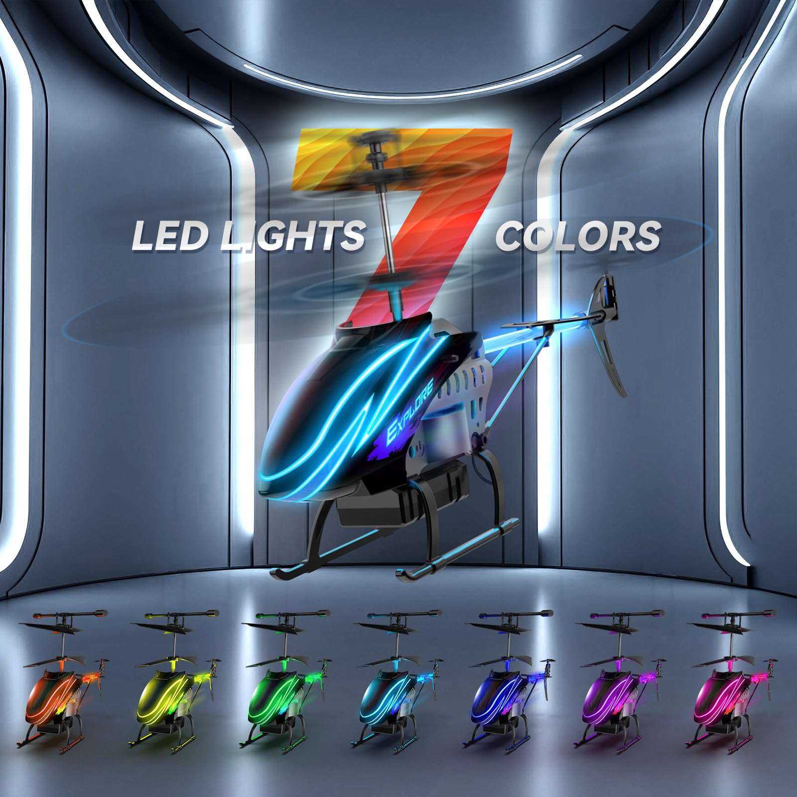 BUSSGO RC Helicopter, Remote Control Helicopter for Kids with 30Mins Flight(2 Batteries), 7+1 LED Light Modes, Altitude Hold, RC Toys for Boys Girls 2