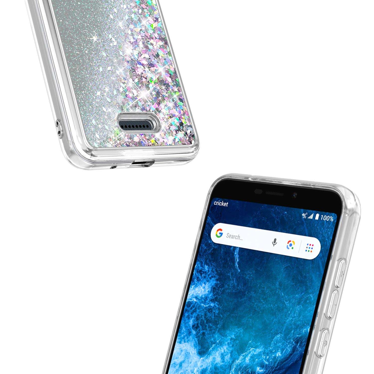 UNC Pro Cell Phone Case for Cricket Icon 2 Version (2020 Released), Quicksand Glitter TPU Liquid Flowing Sparkle Hybrid Case Shockproof Bumper Cover, Silver 6