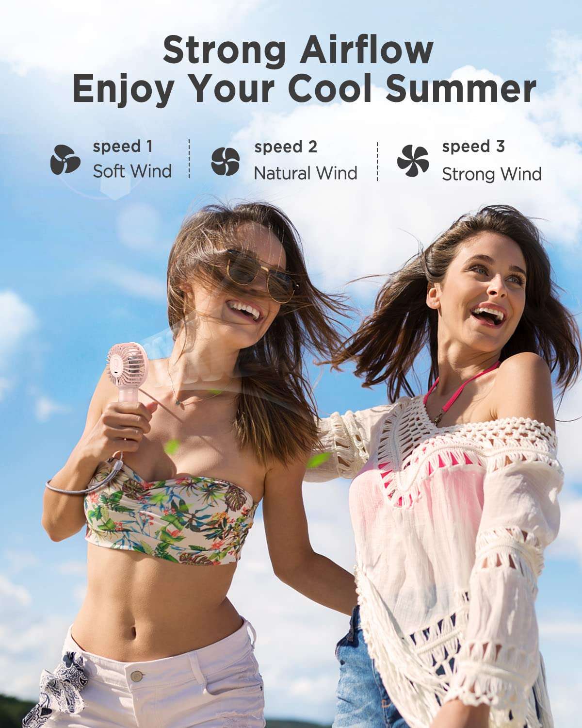 EasyAcc Mini Portable Fan Mini Handheld Fan, 3 Speed USB C Rechargeable Battery Operated Fan Pocket Fan, Personal Fan with Lanyard and Base Cooling Desk Fan for Kids Women for Travel Indoor Outdoor 3