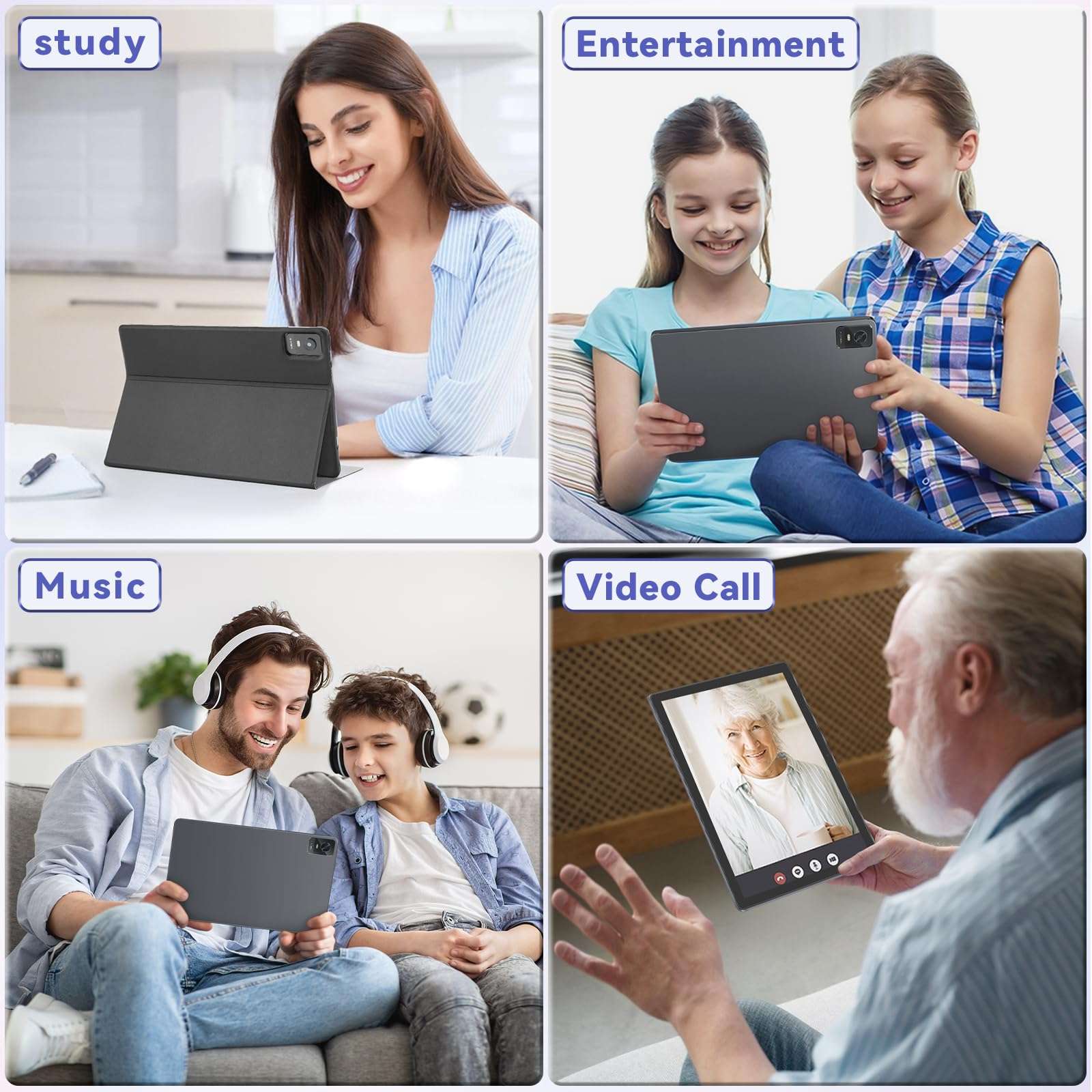 Android 15 Tablet, 10.1 Inch Tablets, Octa-Core, 12GB RAM, 128GB ROM (1TB Expandable), Widevine L1, 8000mAh Battery, 2.4/5GHz WiFi, GPS/FM, 5MP+13MP Cameras, 18W Fast Charging, Case Included – Grey 3