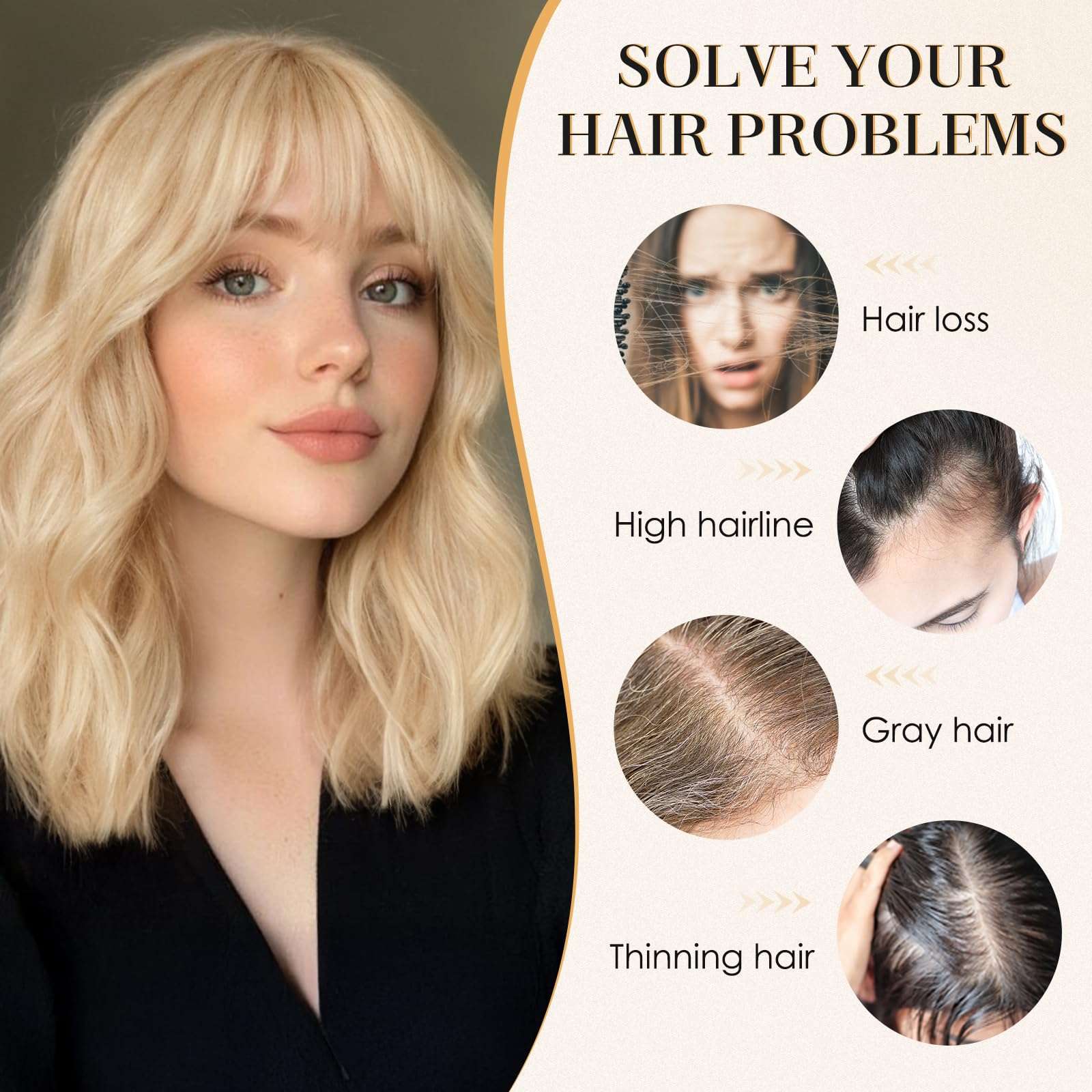 S-noilite Bangs Hair Clip,360° 3D Cover Real Clip in Bangs Human Hair Toppers for Women With Wispy Bang Daily Wear Bleach Blonde 4