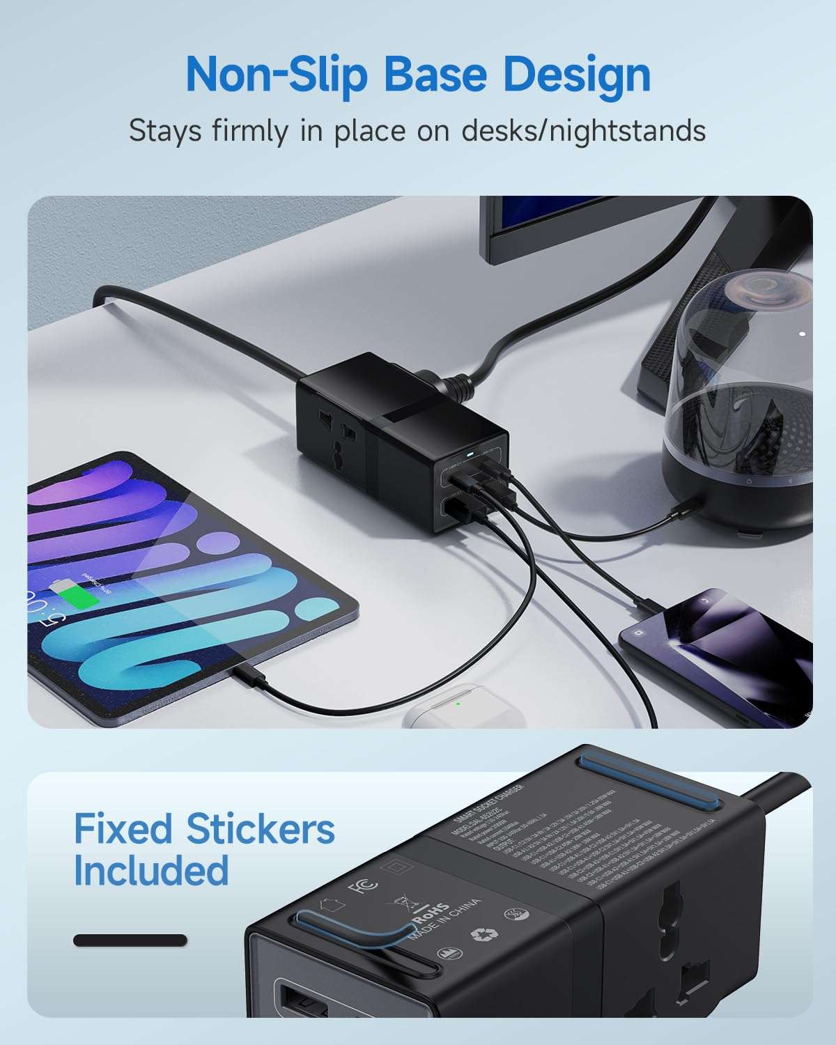 Universal Travel Adapter, VatFott 65W GaN Fast Charger 6-in-1 Power Strip with 2 International Outlets, 2 USB C, 2 USB Ports, 6ft Extension Cord, 110-240v, Power Adapter for Travel Essentials Black 6