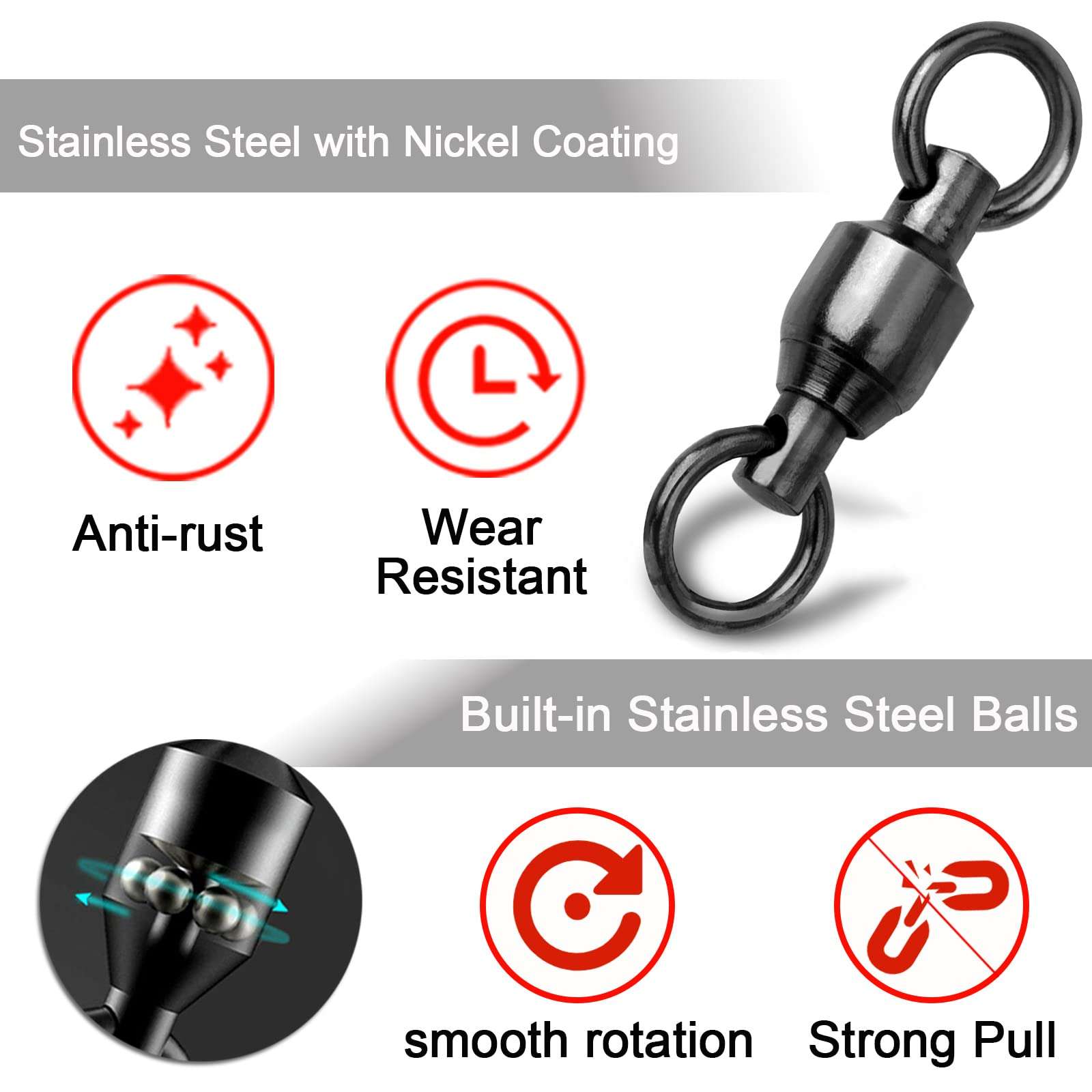 FishTrip Ball Bearing Fishing Swivels 30pcs 0#-10# Barrel Swivels Fishing Tackle with Stainless Steel Solid Welding Ring for Saltwater Freshwater High Strength (Size 2) 3