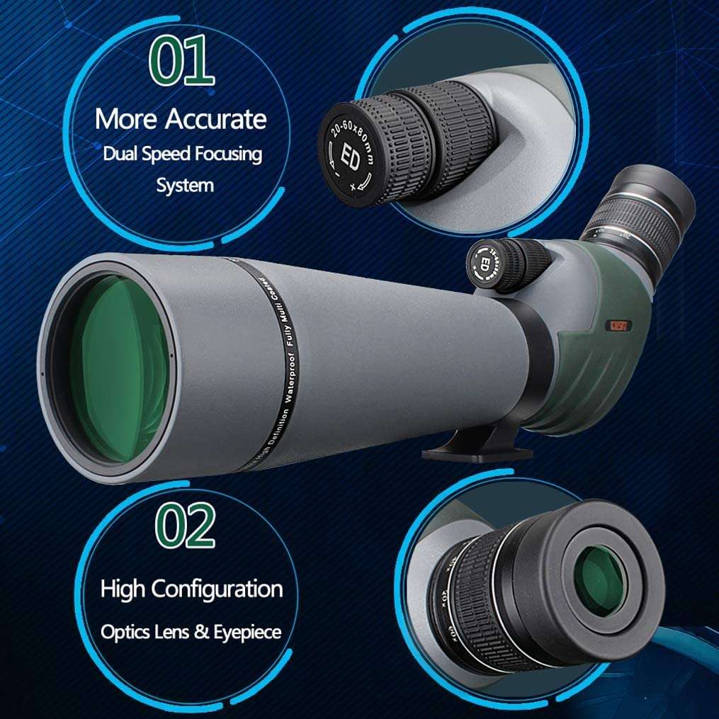 Gosky 20-60x80 Dual Focusing ED Spotting Scope - Ultra High Definition Optics Scope with Carrying Case and Smartphone Adapter for Target Shooting Hunting Bird Watching Wildlife Astronomy Scenery 2